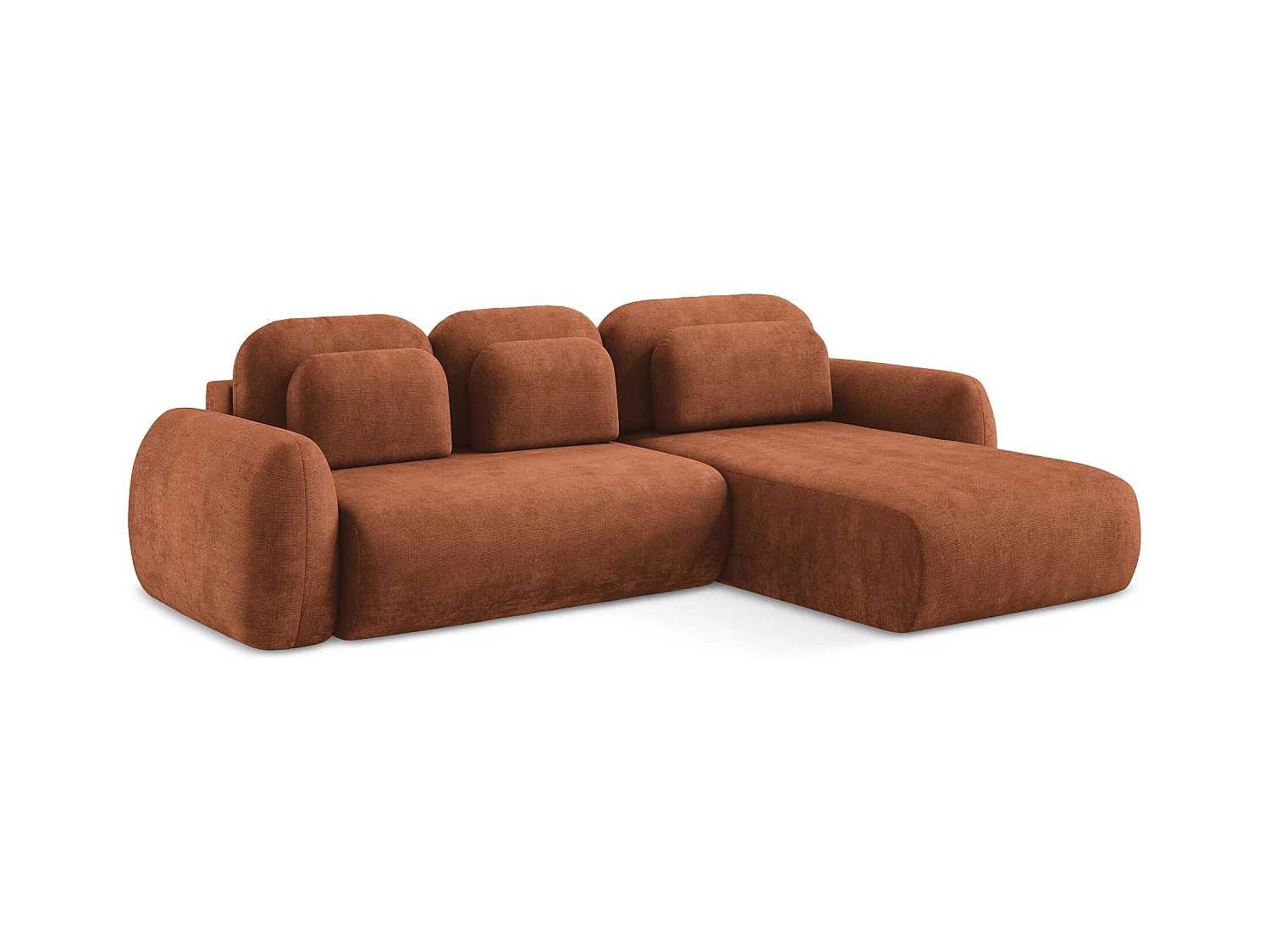 Ecksofa mit Schlaffunktion - Ecke Rechts - Chenille - Terrakotta - LOHI