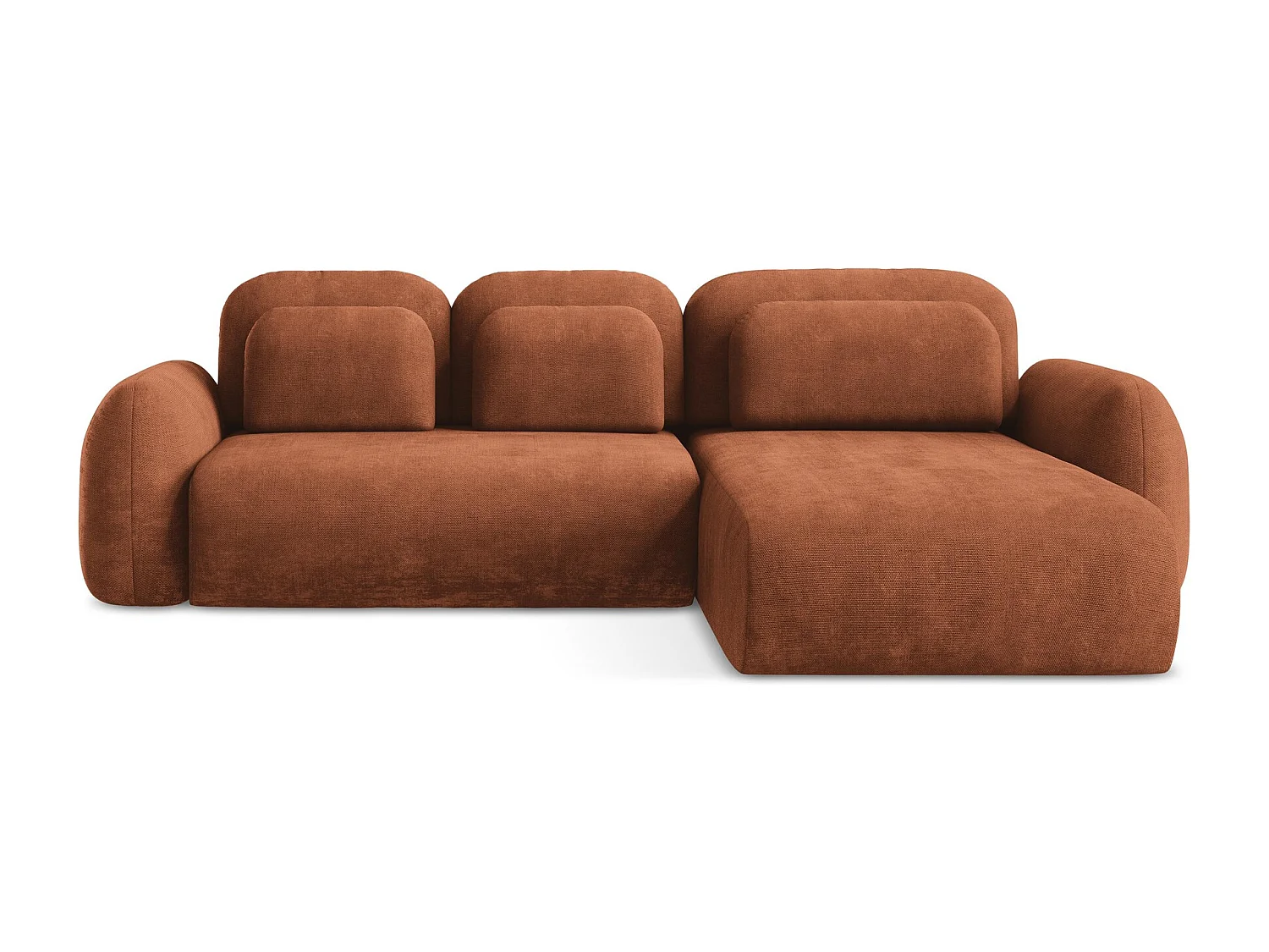 Canapé d'angle droit convertible en tissu chenille - terre cuite - LOHI