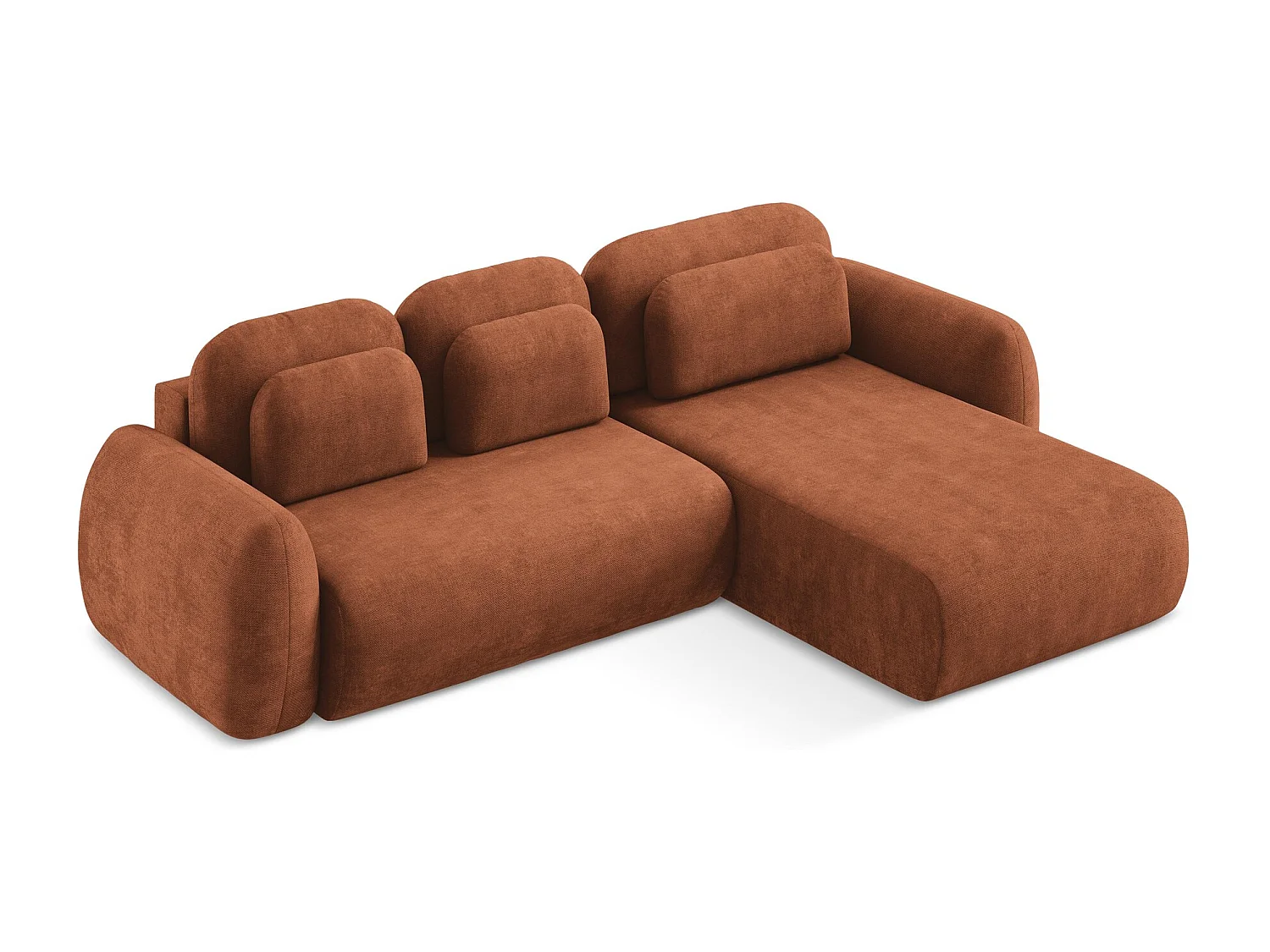 Canapé d'angle droit convertible en tissu chenille - terre cuite - LOHI