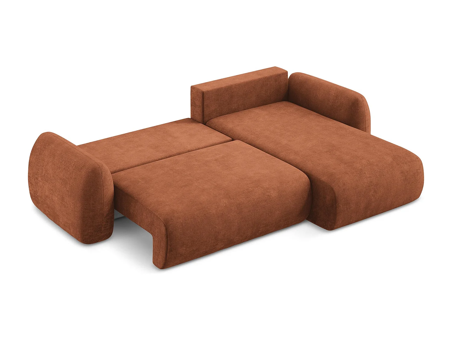 Canapé d'angle droit convertible en tissu chenille - terre cuite - LOHI