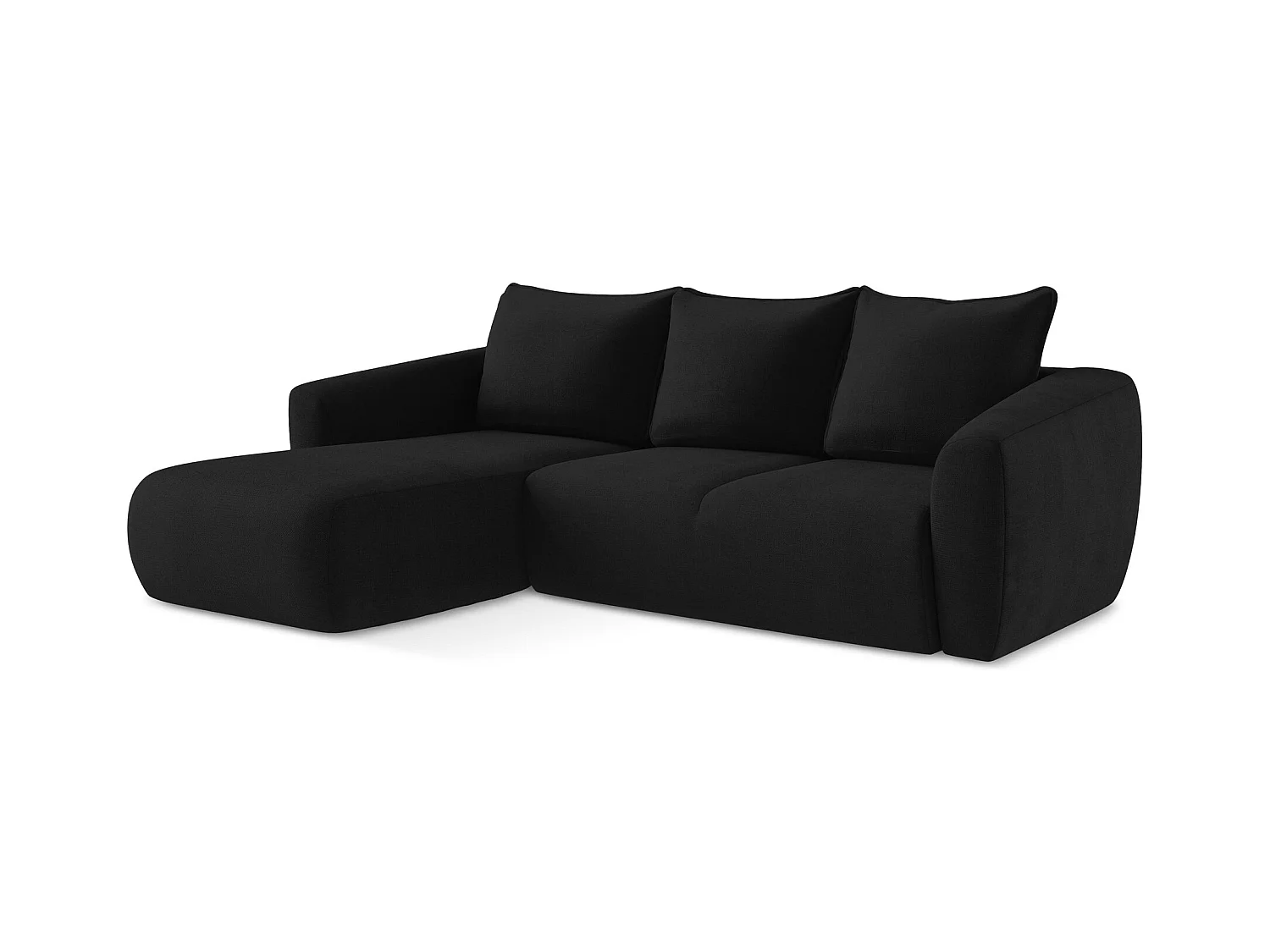 3-Sitzer Ecksofa mit Schlaffunktion - Ecke Links - Strukturstoff - Schwarz - GUAVA