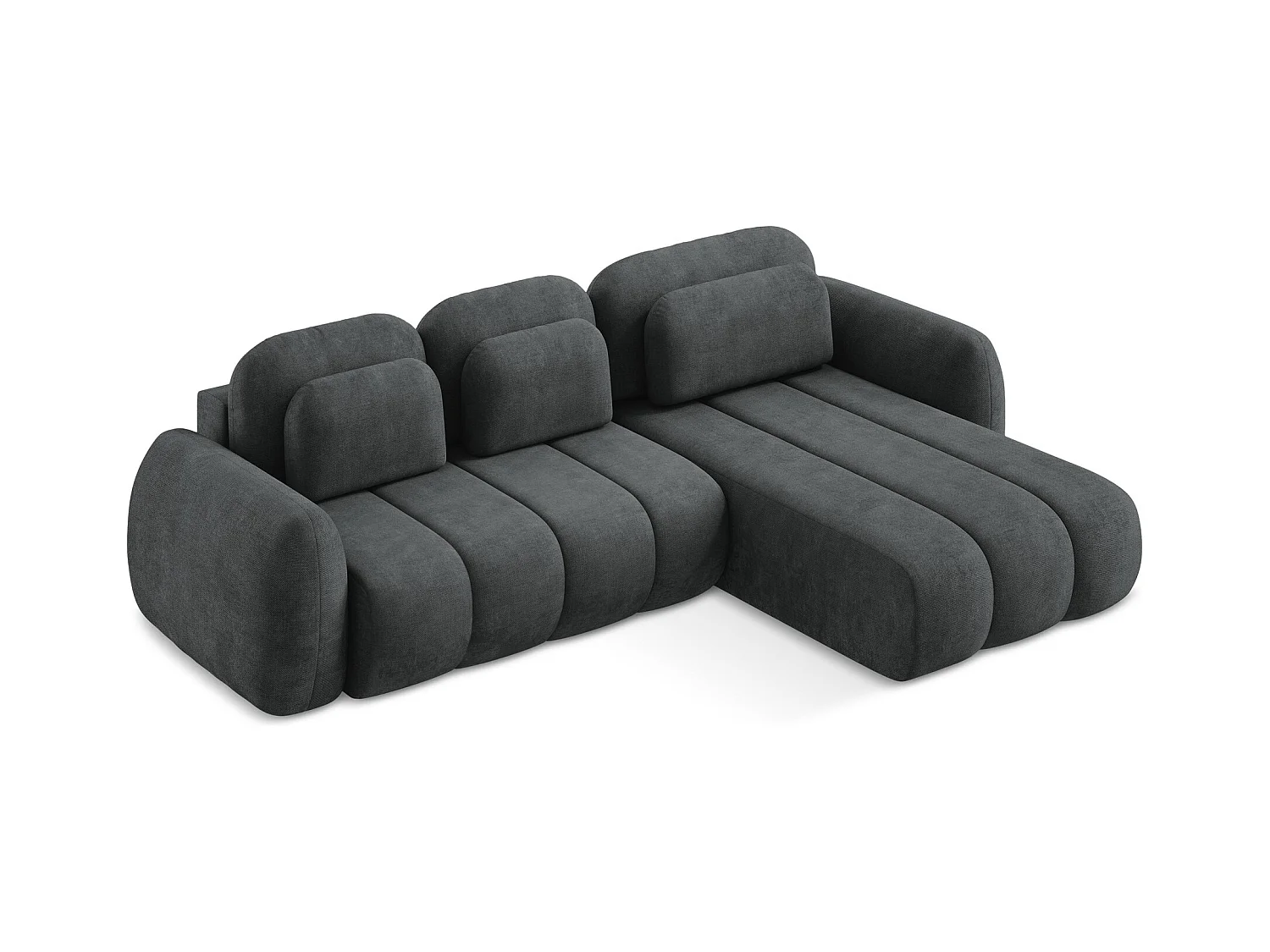 Canapé d'angle droit convertible en tissu chenille - gris foncé - PELE