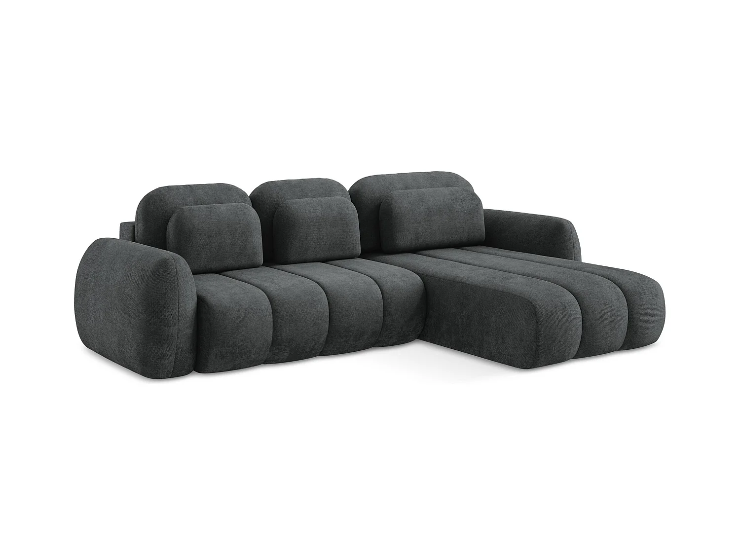 Ecksofa mit Schlaffunktion - Ecke Rechts - Chenille - Dunkelgrau - PELE