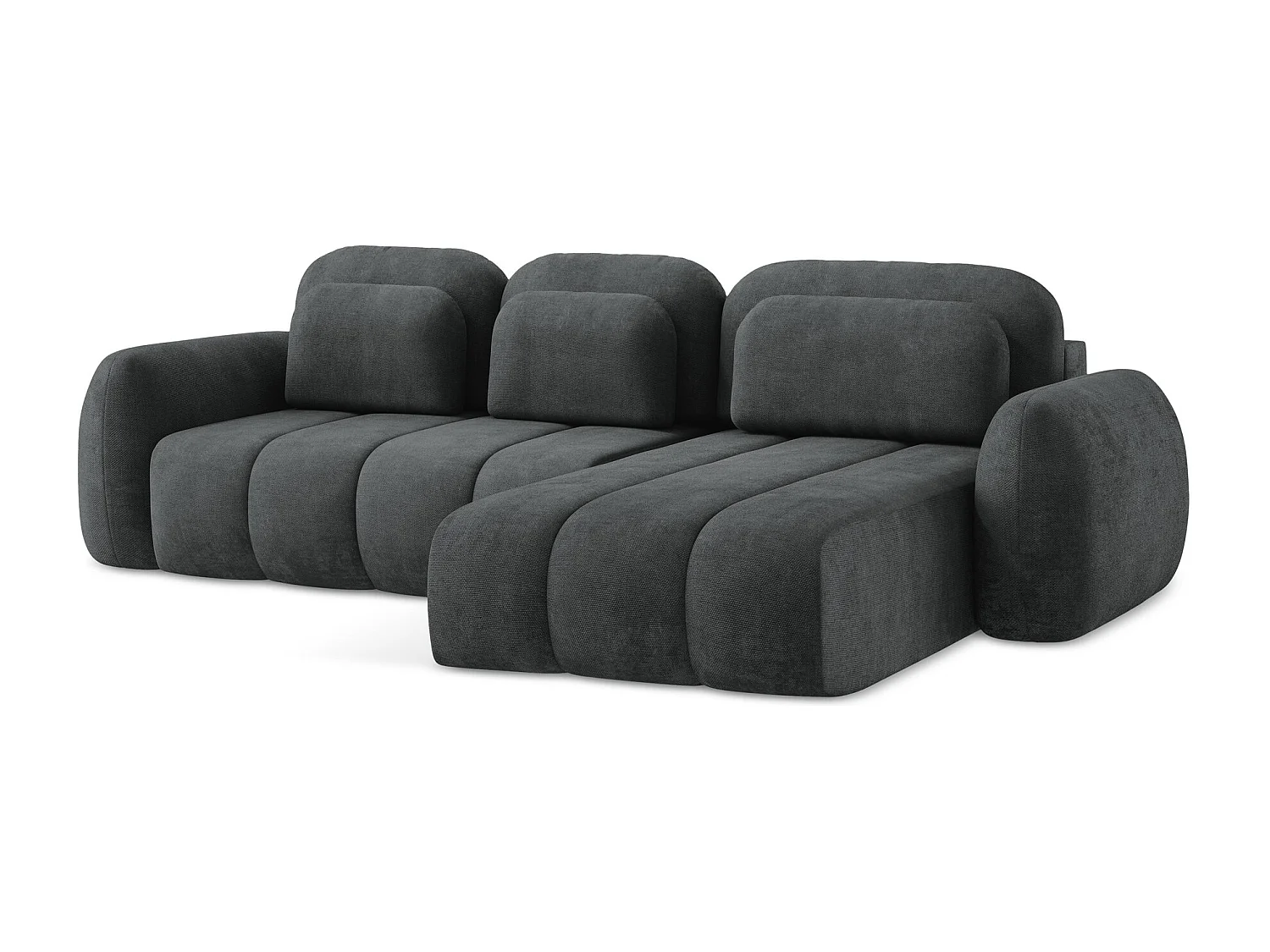 Canapé d'angle droit convertible en tissu chenille - gris foncé - PELE