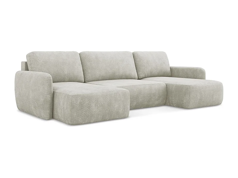Sofa panoramiczna z funkcją spania - z tkaniny szenilowej - perłowy - LILO