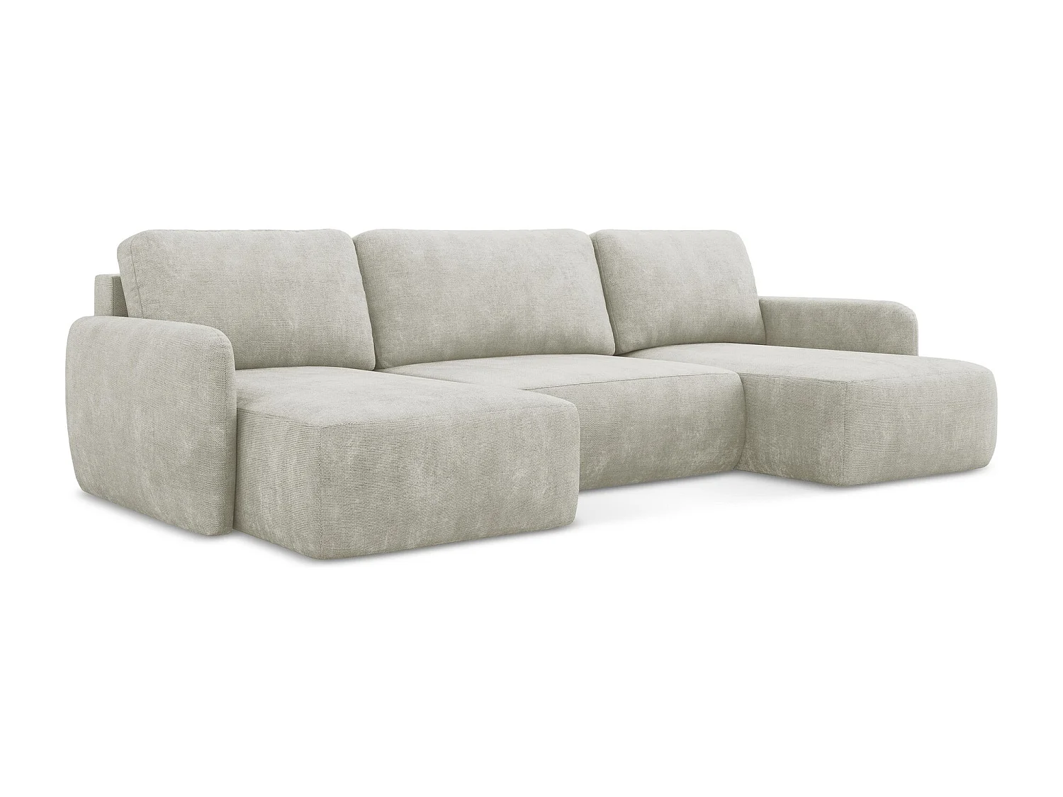 Canapé panoramique 4 places convertible en tissu chenille - perle - LILO