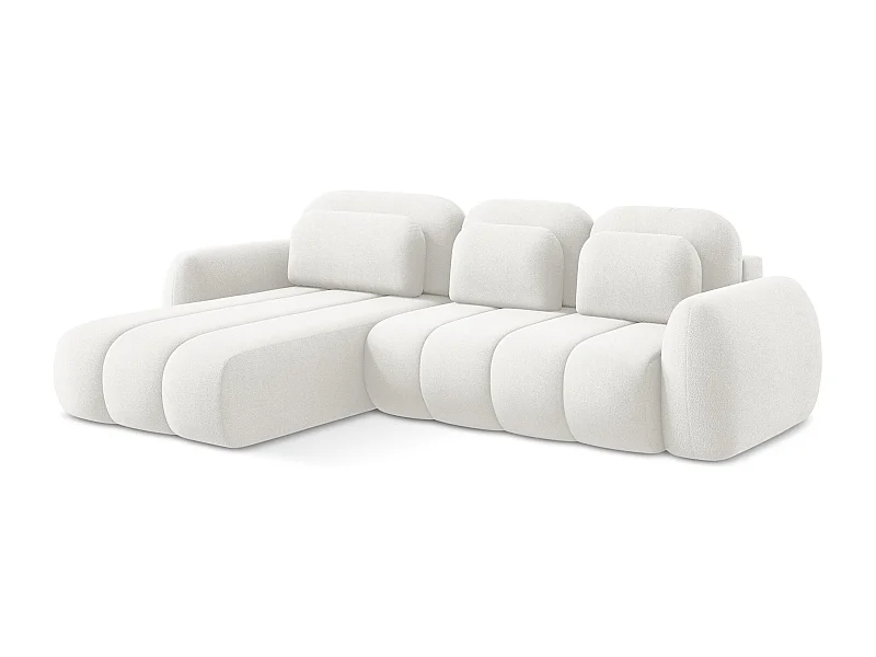 Canapé d’angle 3 places gauche convertible en tissu bouclette - blanc - PELE