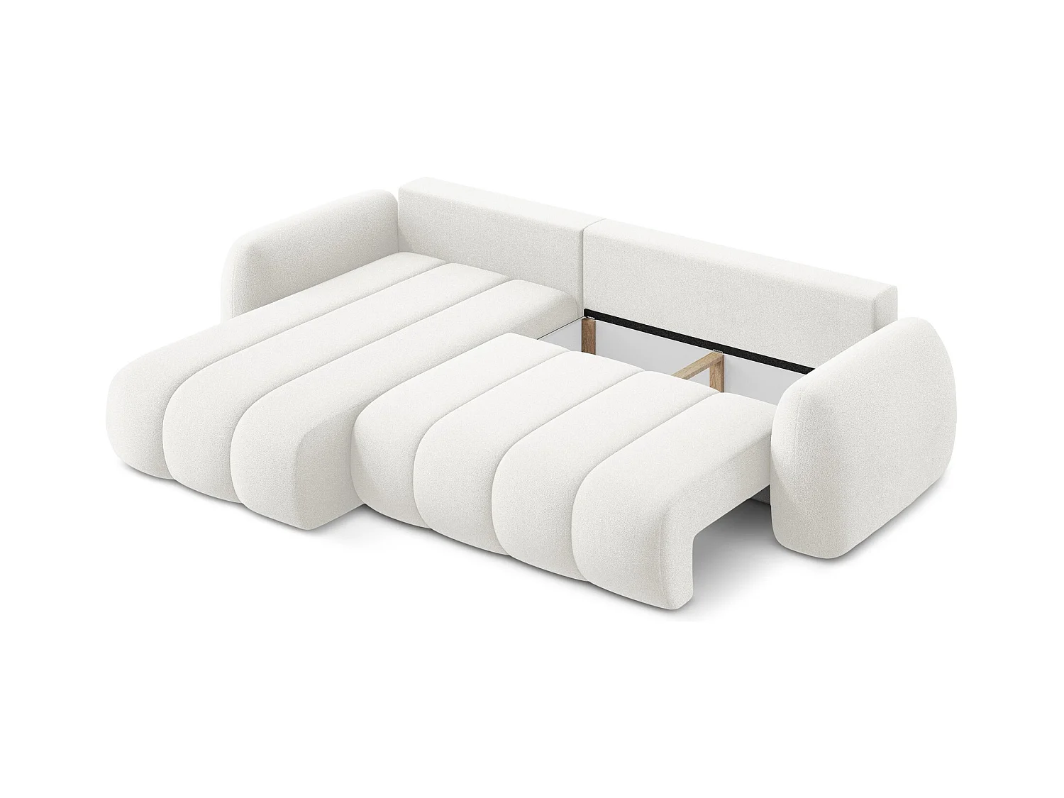 Canapé d’angle 3 places gauche convertible en tissu bouclette - blanc - PELE