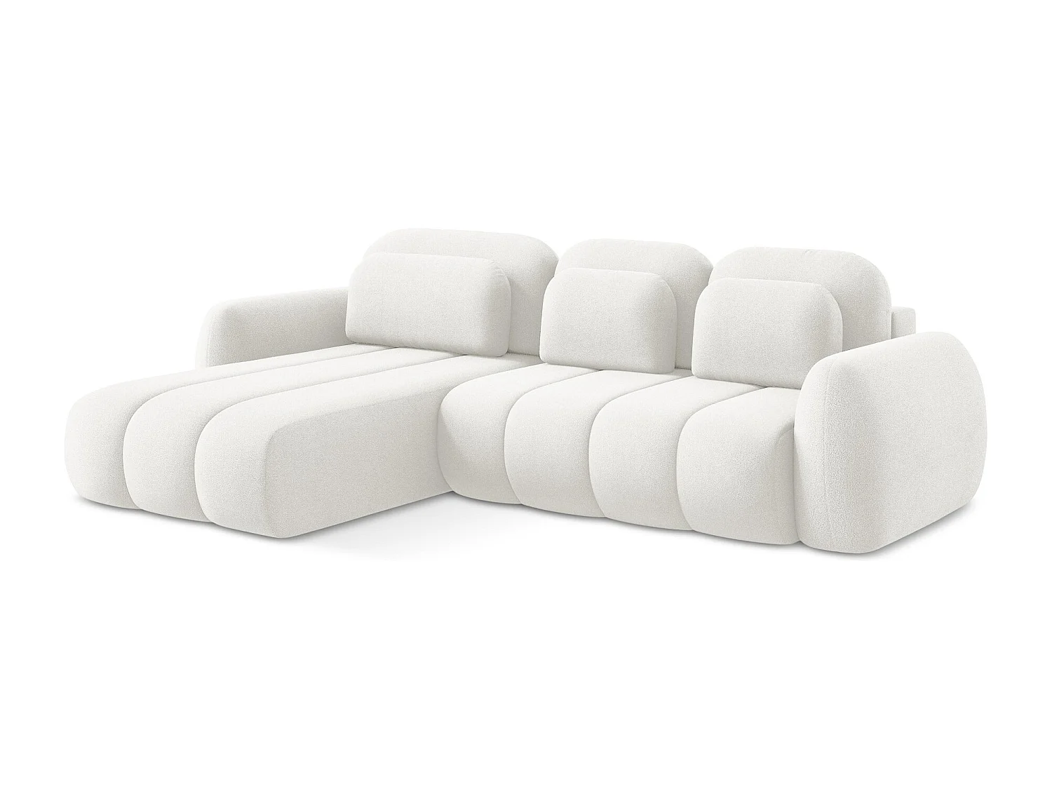 Canapé d’angle 3 places gauche convertible en tissu bouclette - blanc - PELE