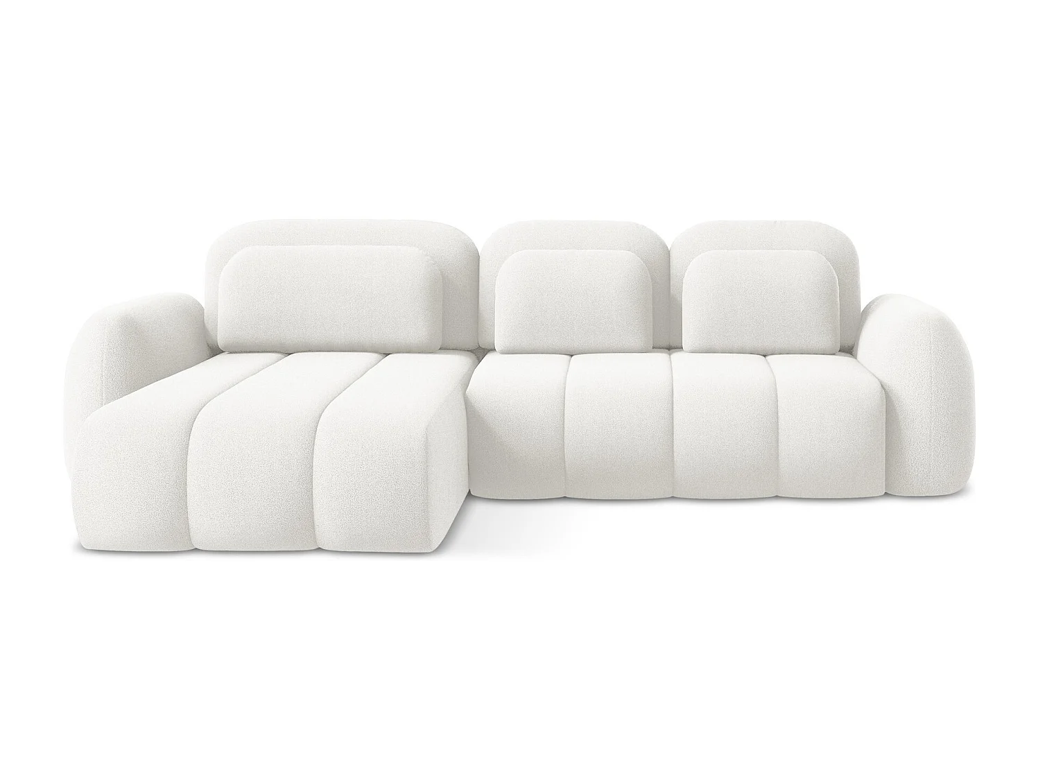 Canapé d’angle 3 places gauche convertible en tissu bouclette - blanc - PELE