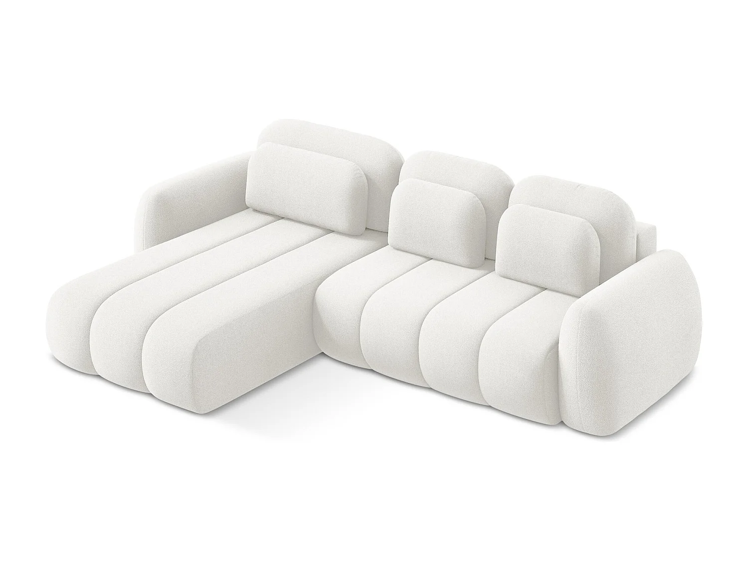 Canapé d’angle 3 places gauche convertible en tissu bouclette - blanc - PELE