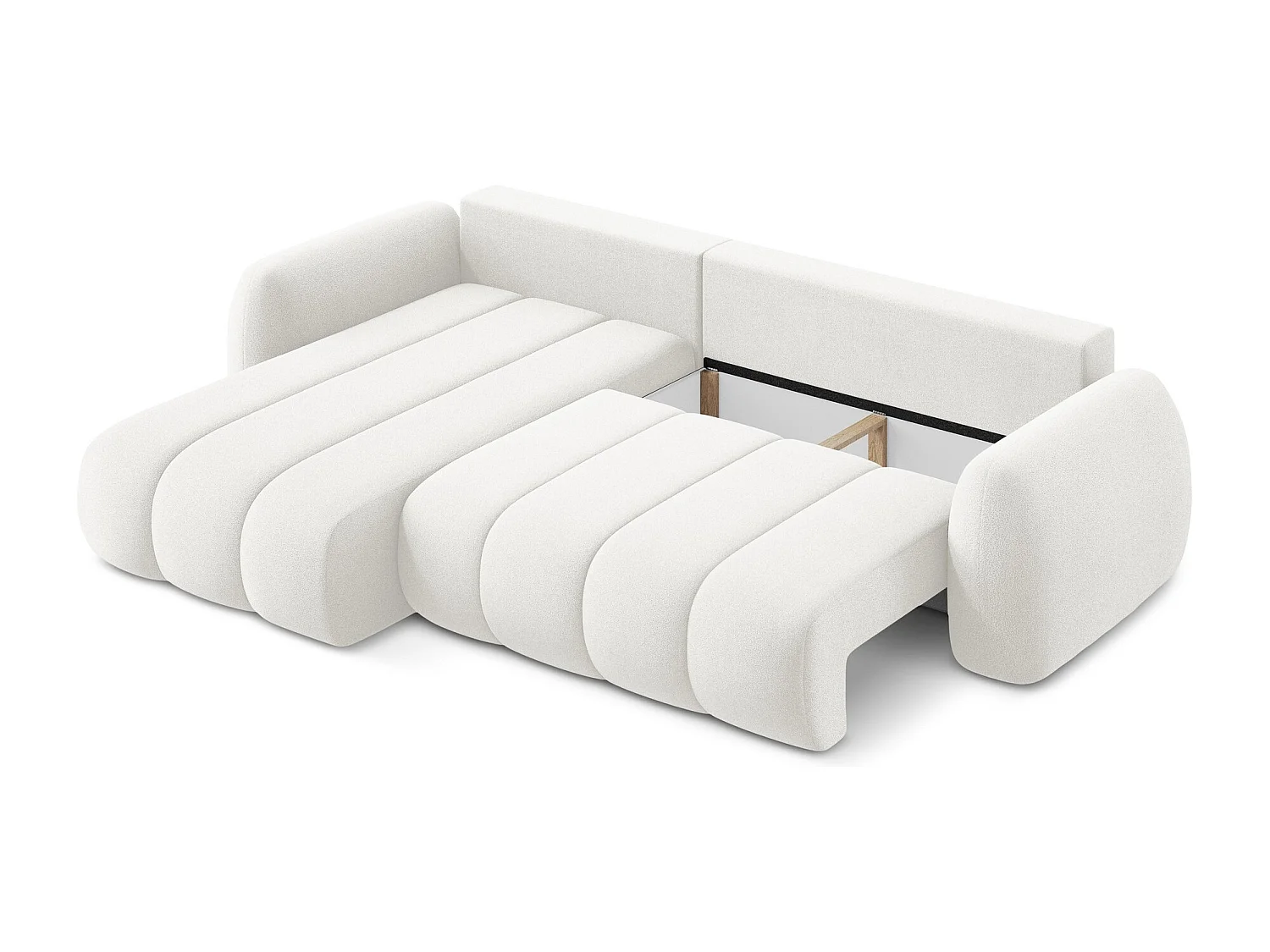 Canapé d’angle 3 places gauche convertible en tissu bouclette - blanc - PELE