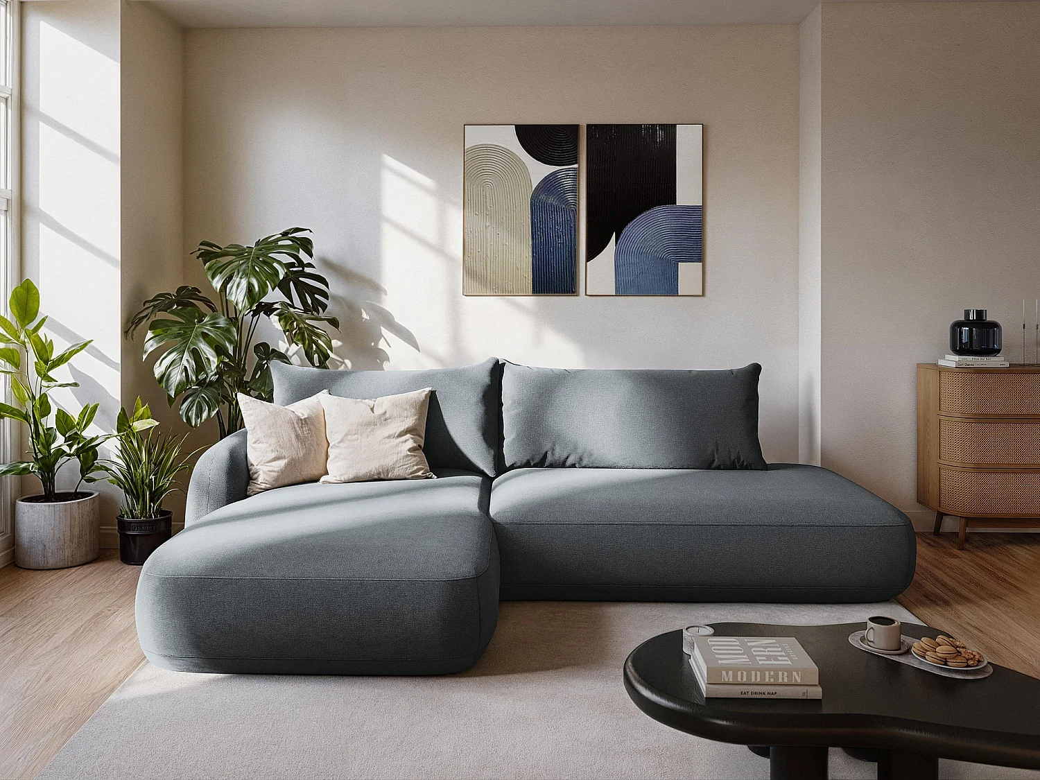 3-Sitzer Sofa mit Schlaffunktion - Chenille - Dunkelgrau - HALE