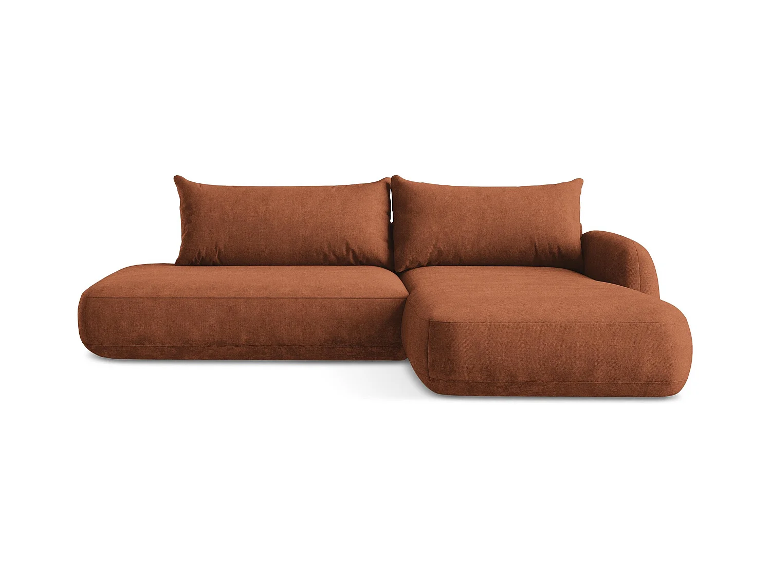 Canapé d'angle droit convertible en tissu chenille - terre cuite - HALE