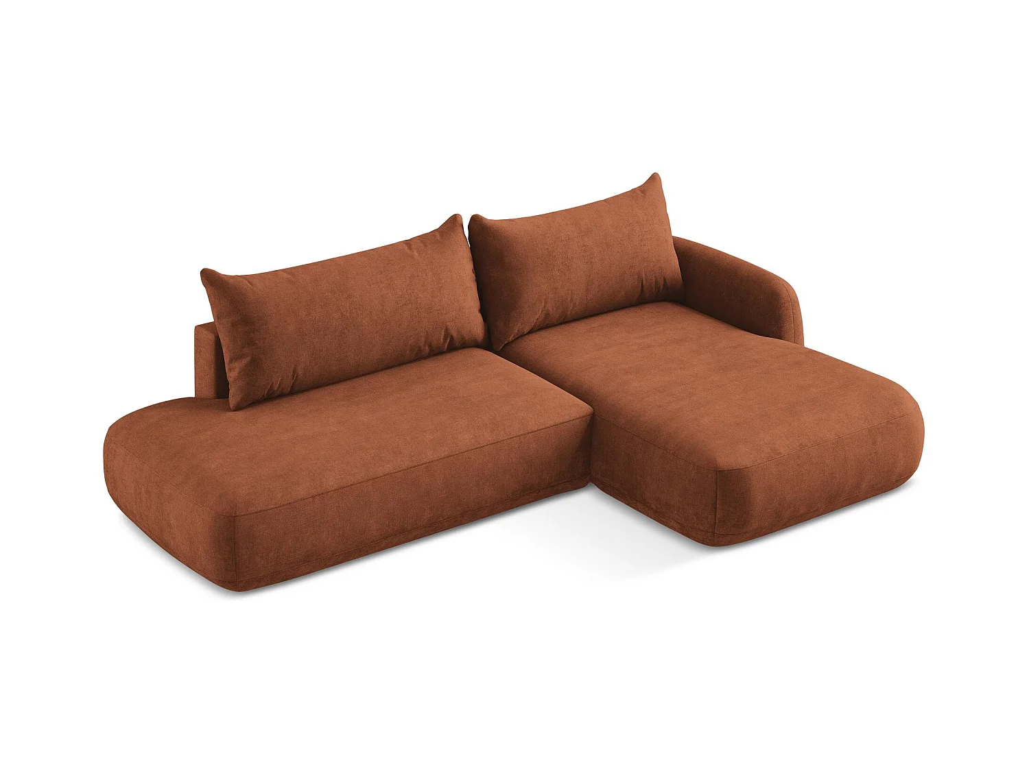 Canapé d'angle droit convertible en tissu chenille - terre cuite - HALE