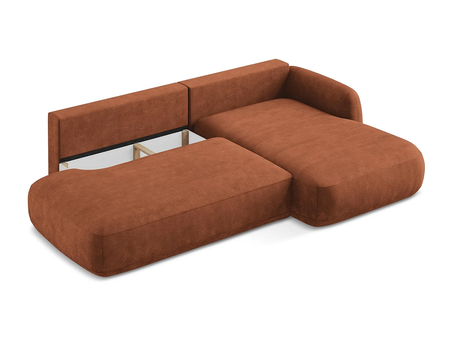 Canapé d'angle droit convertible en tissu chenille - terre cuite - HALE