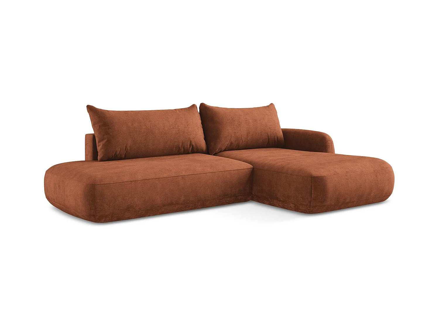 Ecksofa mit Schlaffunktion - Ecke Rechts - Chenille - Terrakotta - HALE