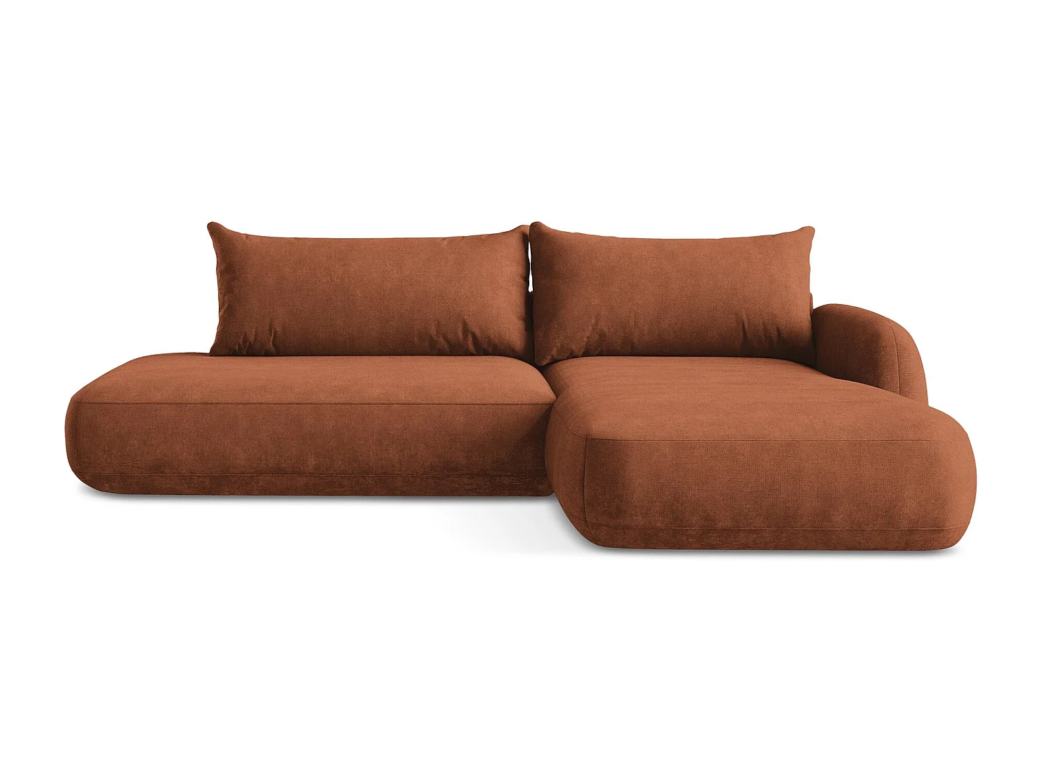 Canapé d'angle droit convertible en tissu chenille - terre cuite - HALE