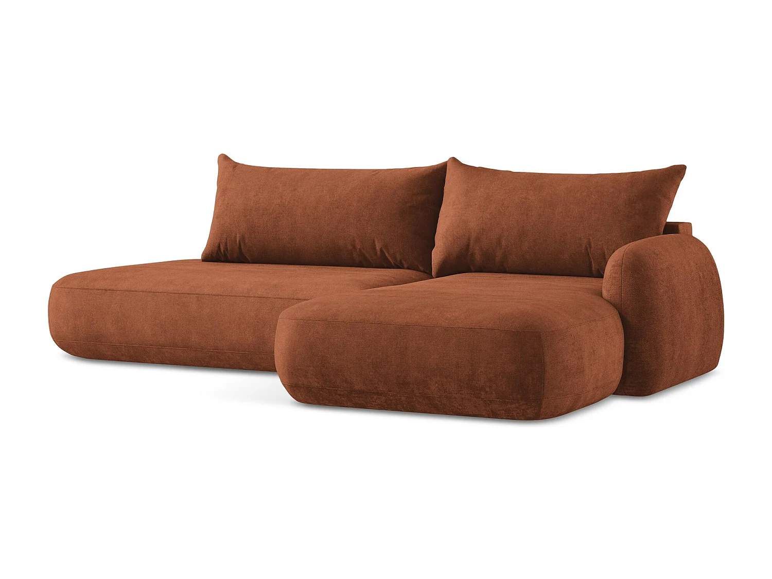 Canapé d'angle droit convertible en tissu chenille - terre cuite - HALE