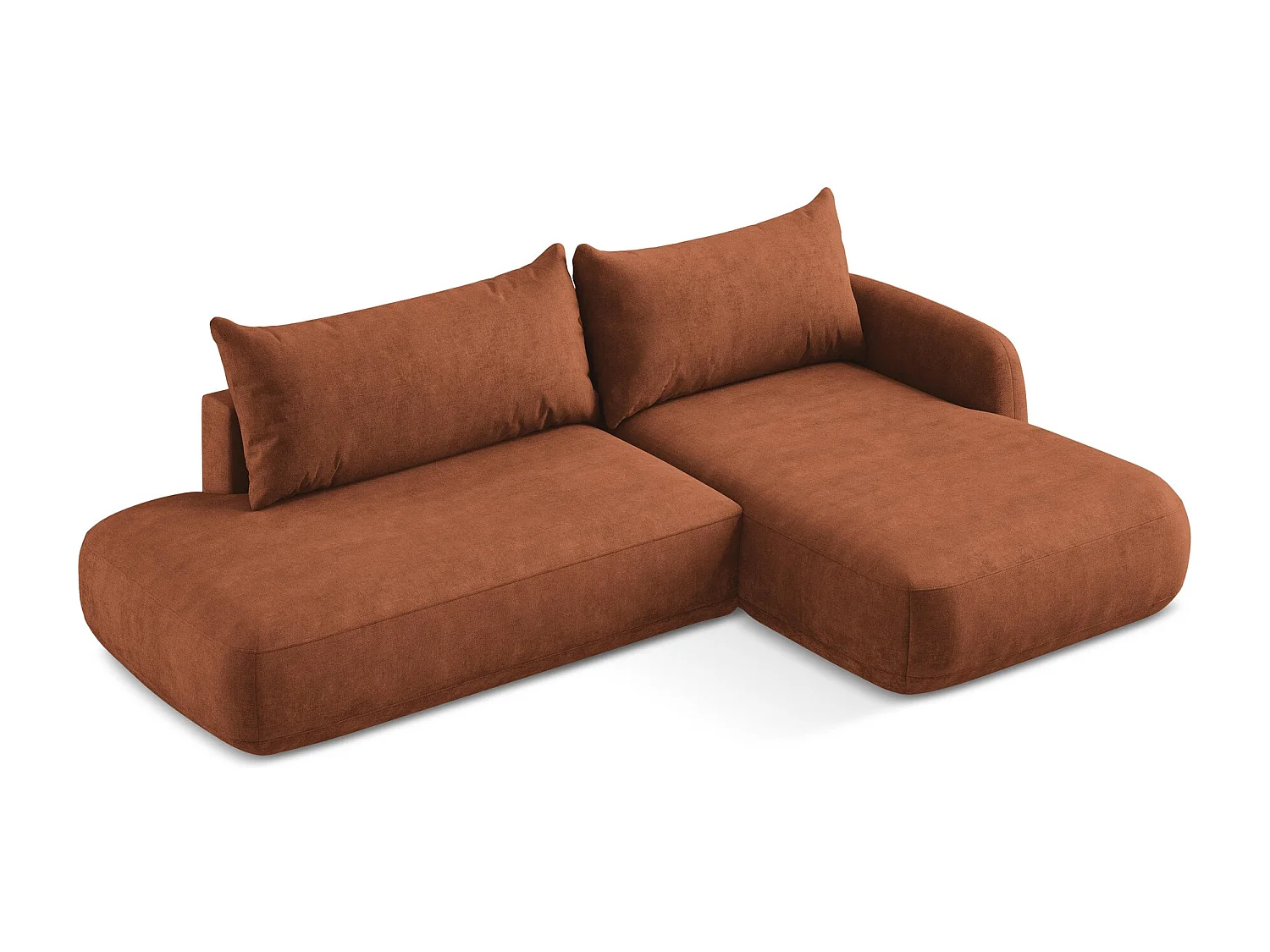 Canapé d'angle droit convertible en tissu chenille - terre cuite - HALE