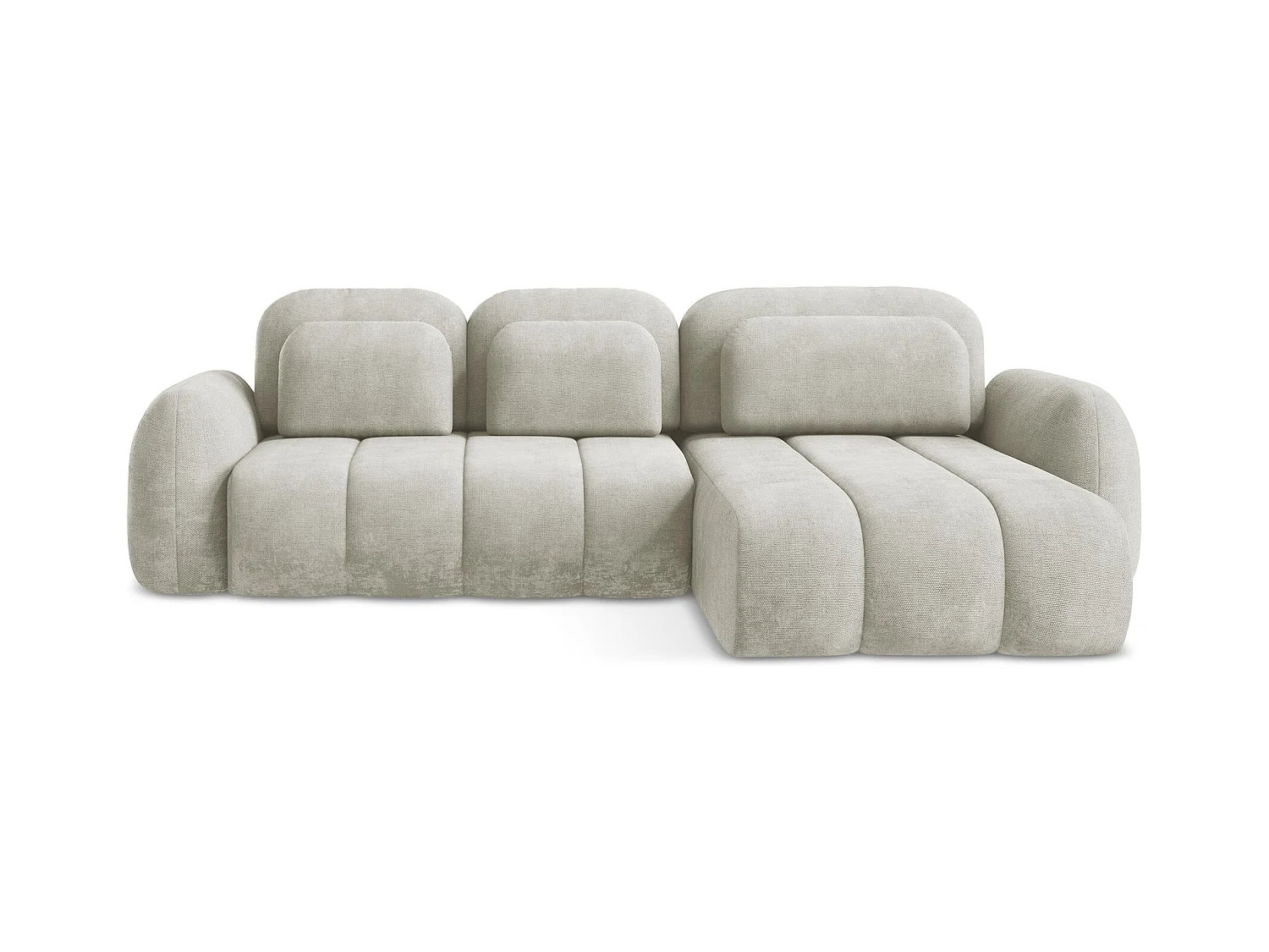 Canapé d'angle droit convertible en tissu chenille - perle - PELE