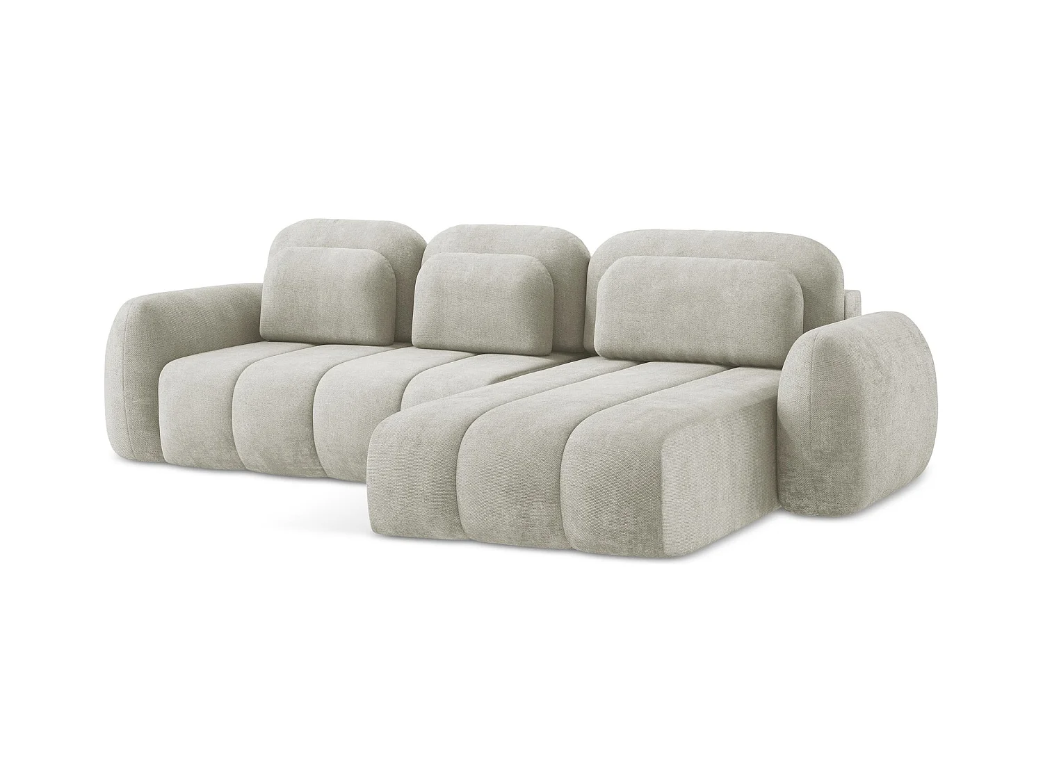 Canapé d'angle droit convertible en tissu chenille - perle - PELE