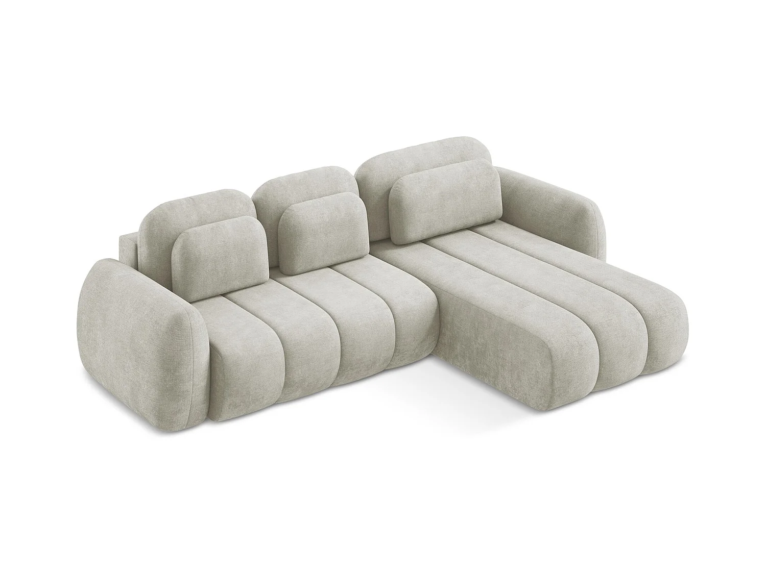 Canapé d'angle droit convertible en tissu chenille - perle - PELE