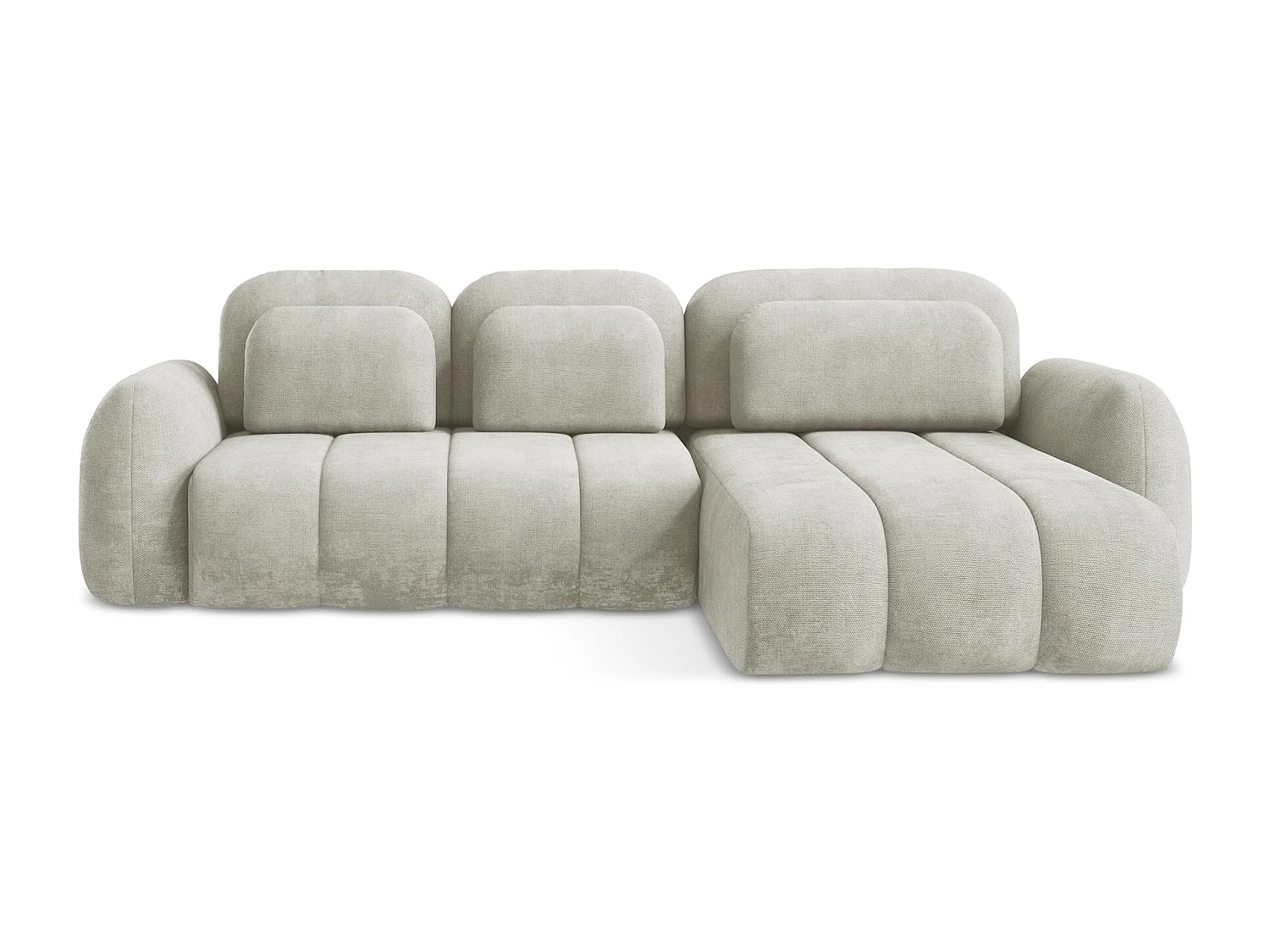 Canapé d'angle droit convertible en tissu chenille - perle - PELE