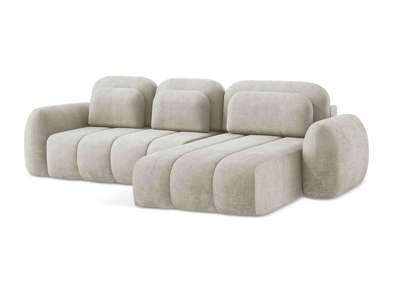 Canapé d'angle droit convertible en tissu chenille - perle - PELE