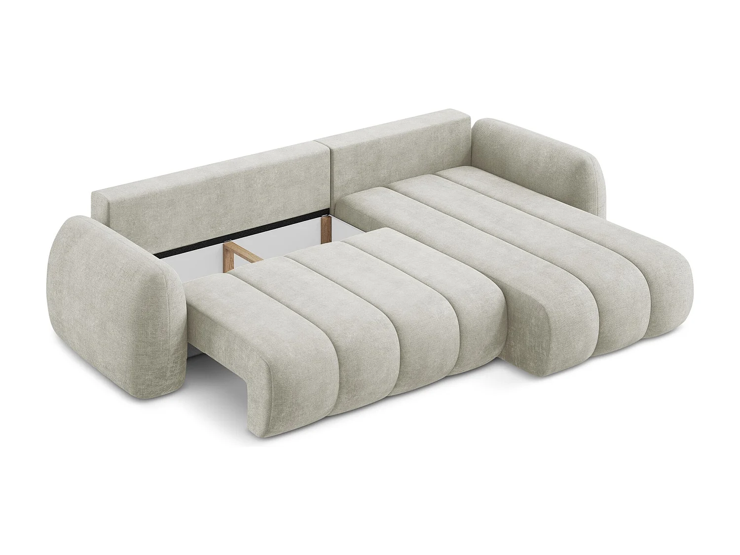 Canapé d'angle droit convertible en tissu chenille - perle - PELE