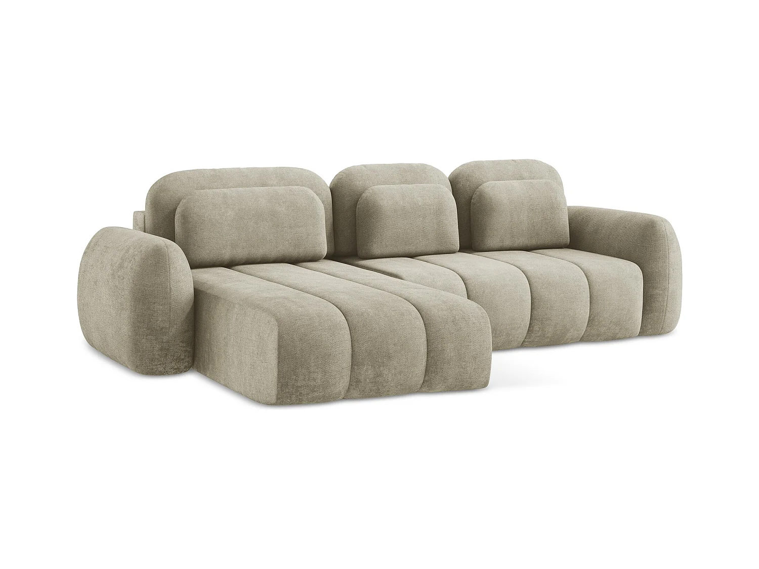 Canapé d’angle 3 places gauche convertible en tissu chenille - beige - PELE