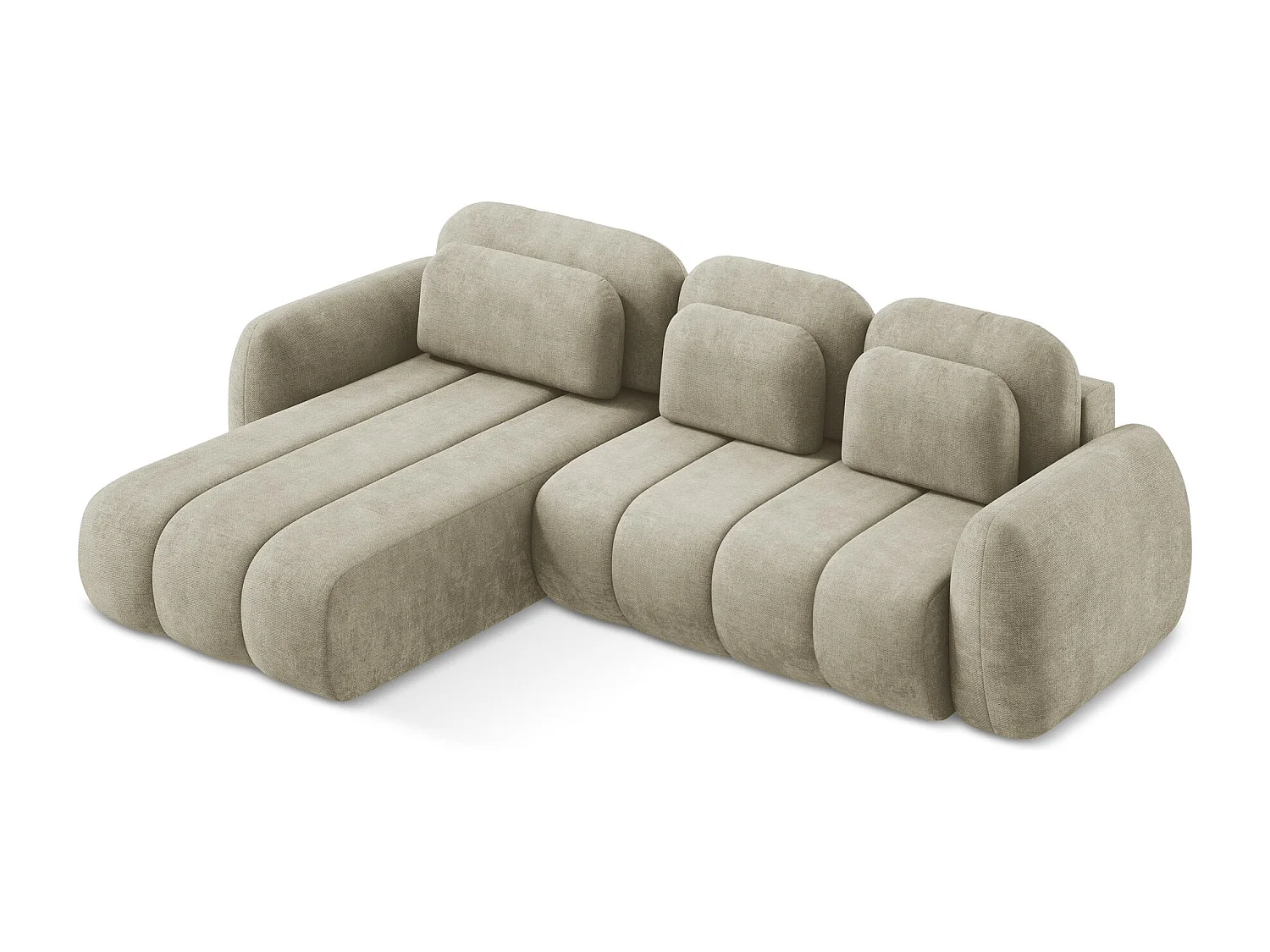 Canapé d’angle 3 places gauche convertible en tissu chenille - beige - PELE