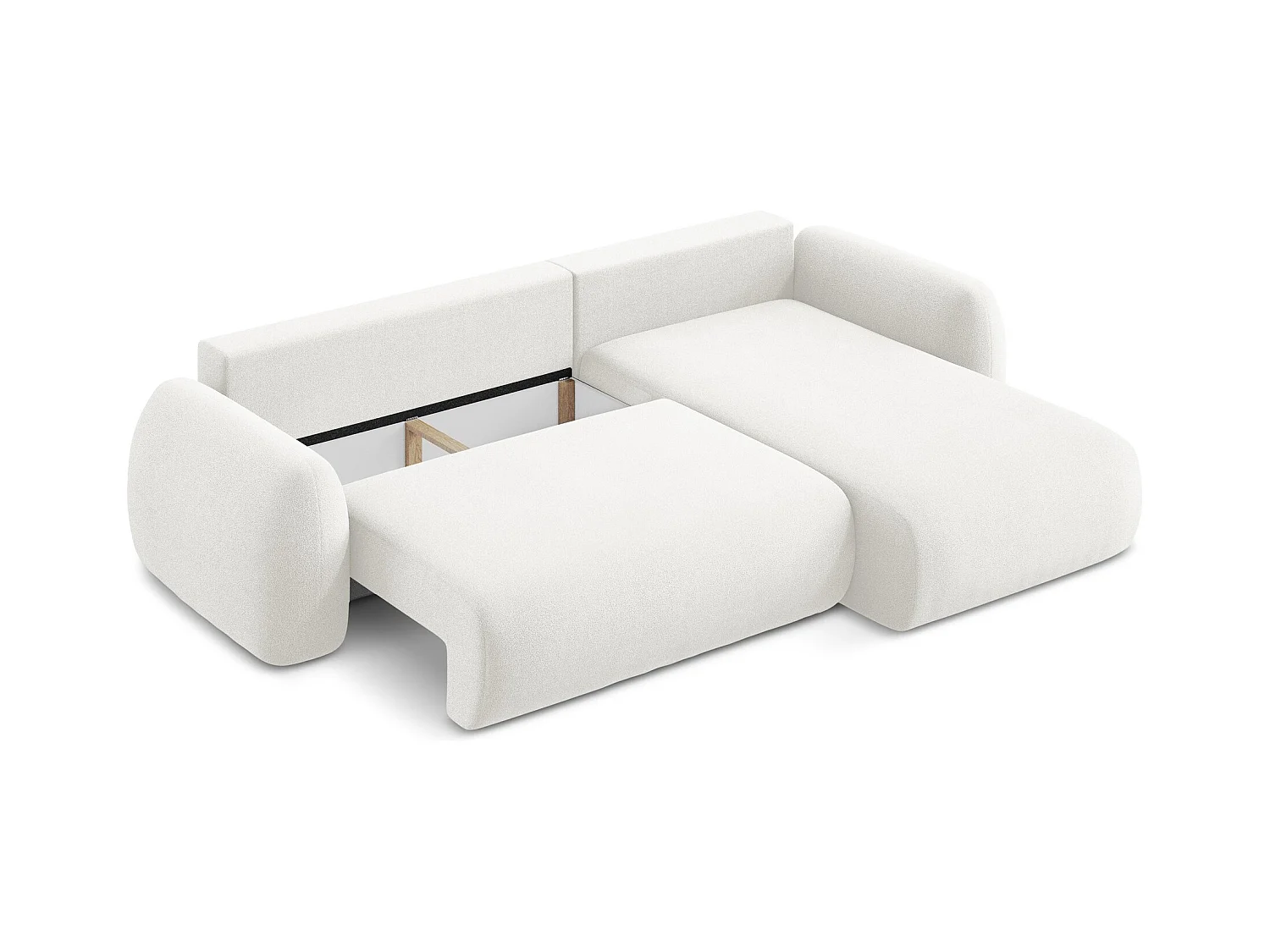 Canapé d'angle droit convertible en tissu bouclette - blanc - LOHI