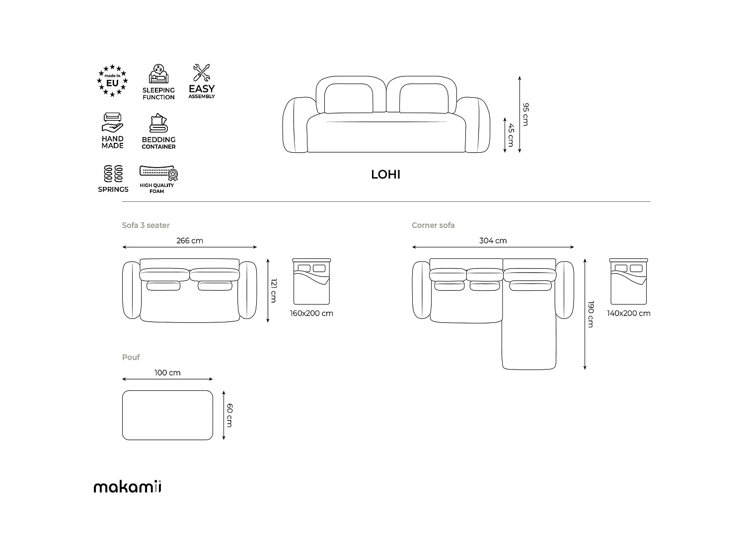 Canapé d'angle droit convertible en tissu bouclette - blanc - LOHI