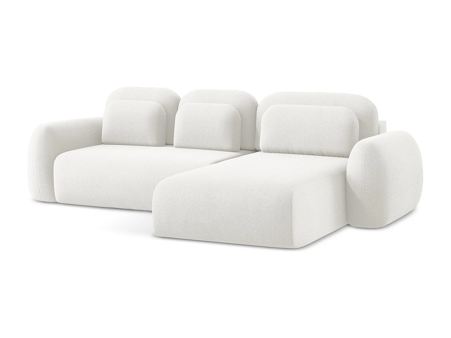 Canapé d'angle droit convertible en tissu bouclette - blanc - LOHI