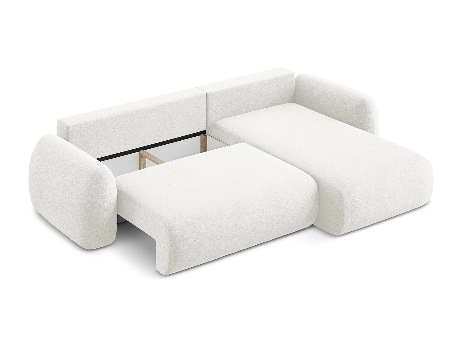 Canapé d'angle droit convertible en tissu bouclette - blanc - LOHI