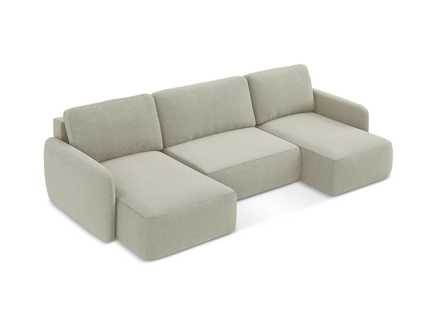 Canapé panoramique 4 places convertible en tissu texturé - beige clair - LILO