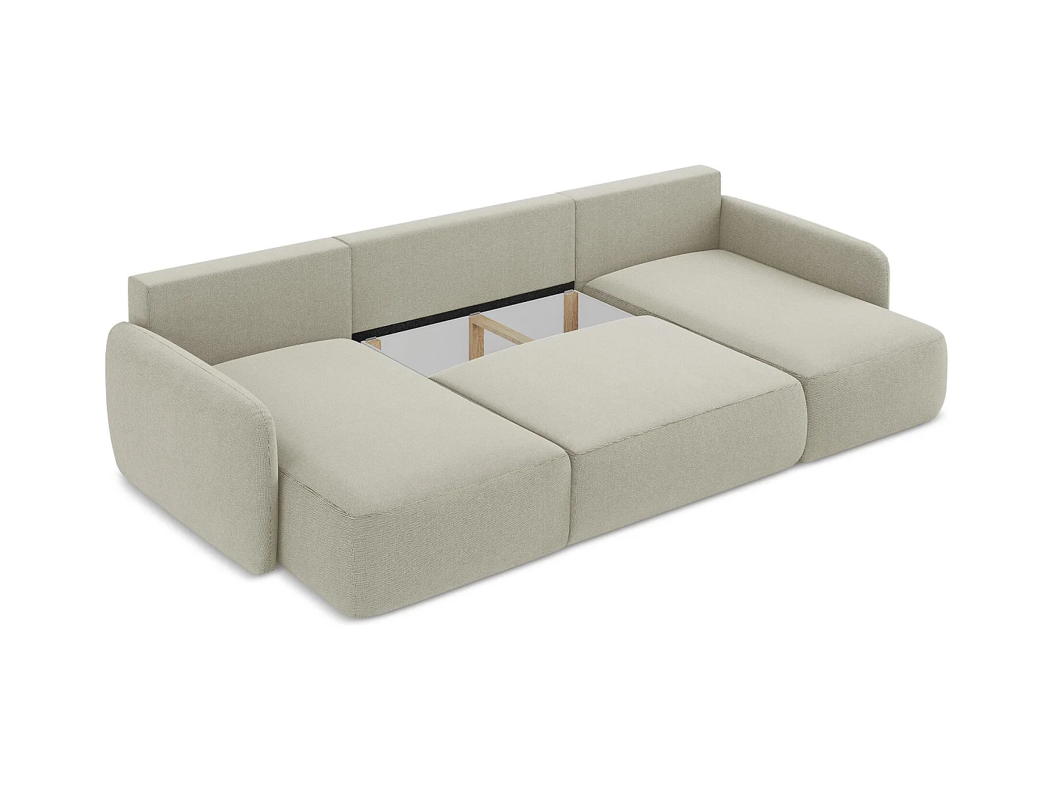 Canapé panoramique 4 places convertible en tissu texturé - beige clair - LILO