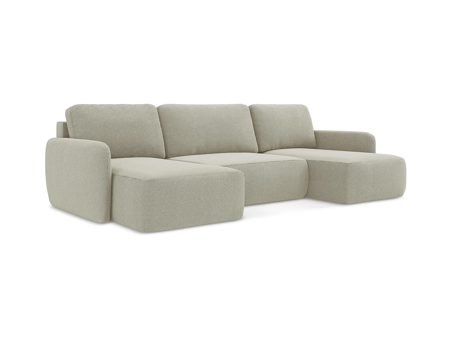 Wohnlandschaft mit Schlaffunktion - Strukturstoff - Hell beige - LILO