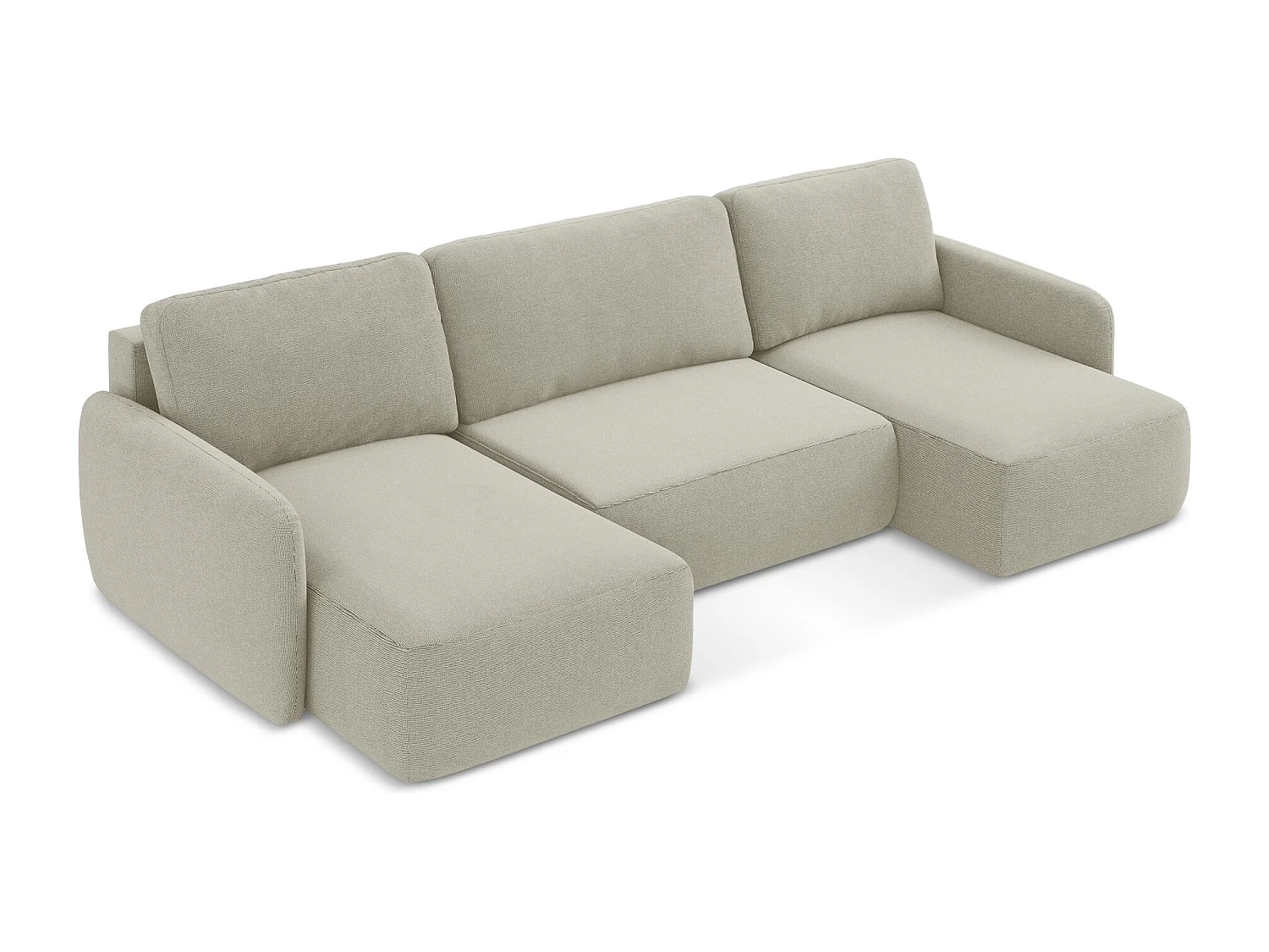 Canapé panoramique 4 places convertible en tissu texturé - beige clair - LILO