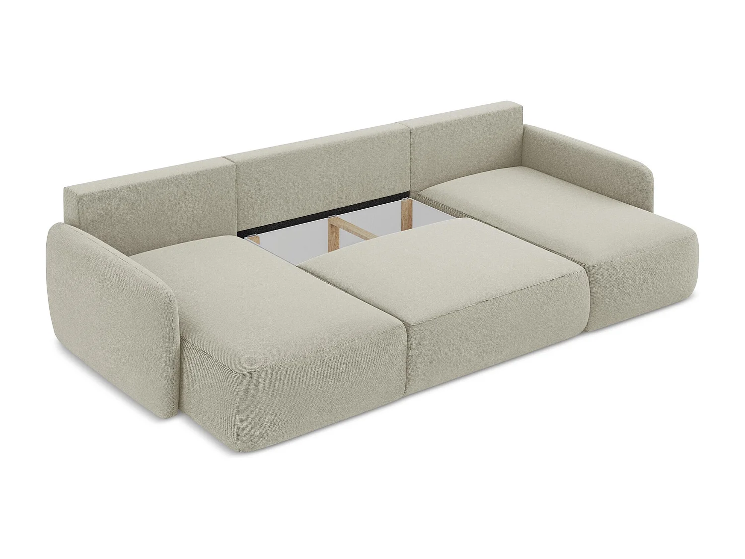 Canapé panoramique 4 places convertible en tissu texturé - beige clair - LILO