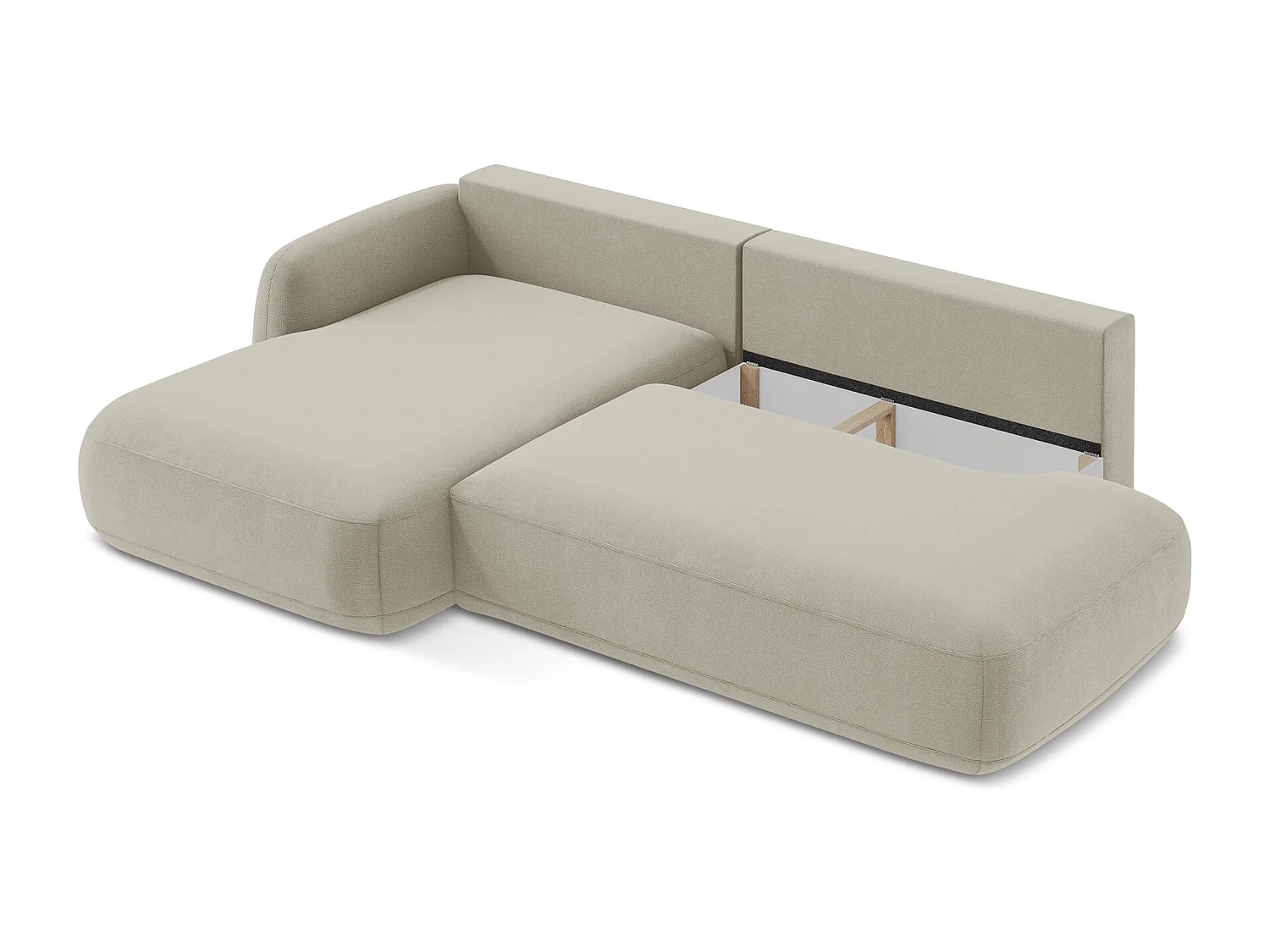 Canapé d’angle 3 places gauche convertible en tissu texturé - beige clair - HALE