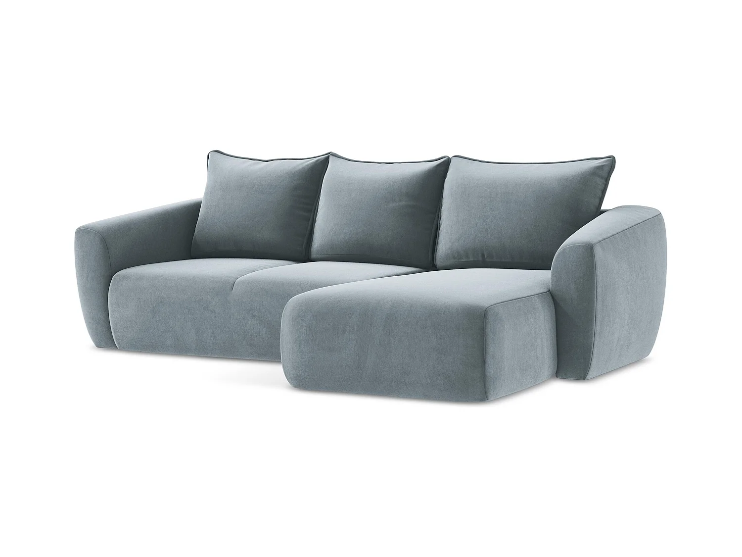 Canapé d'angle droit convertible en velours - bleu clair - GUAVA