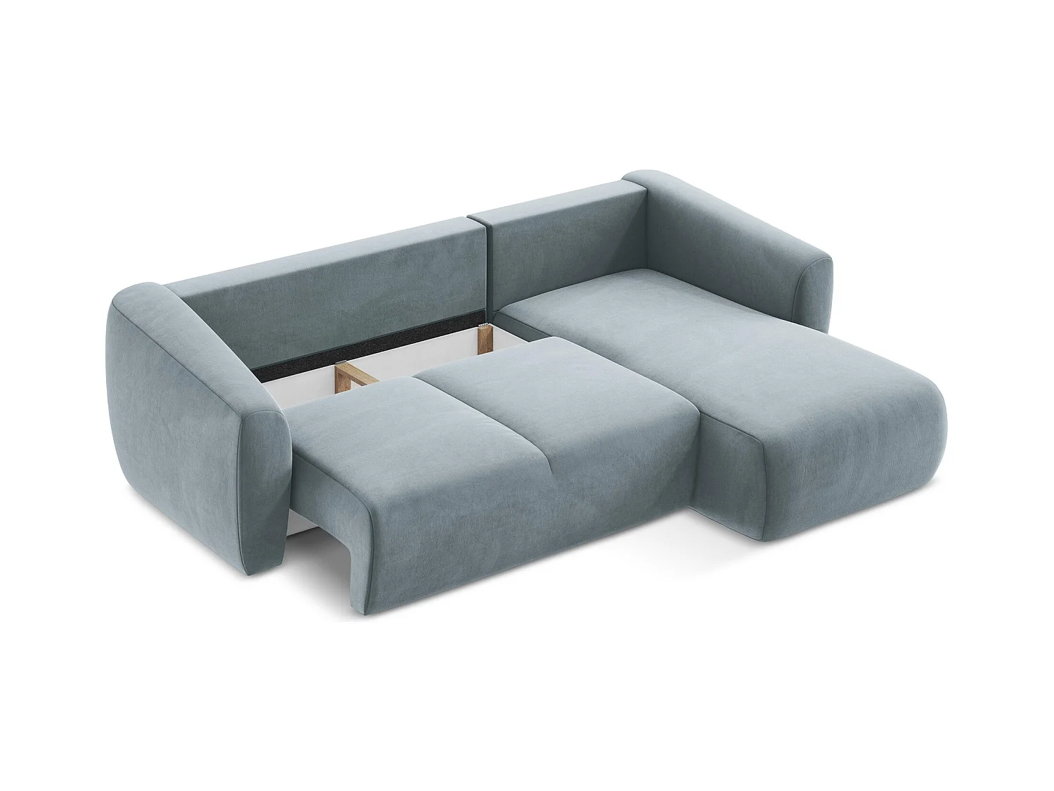 Canapé d'angle droit convertible en velours - bleu clair - GUAVA