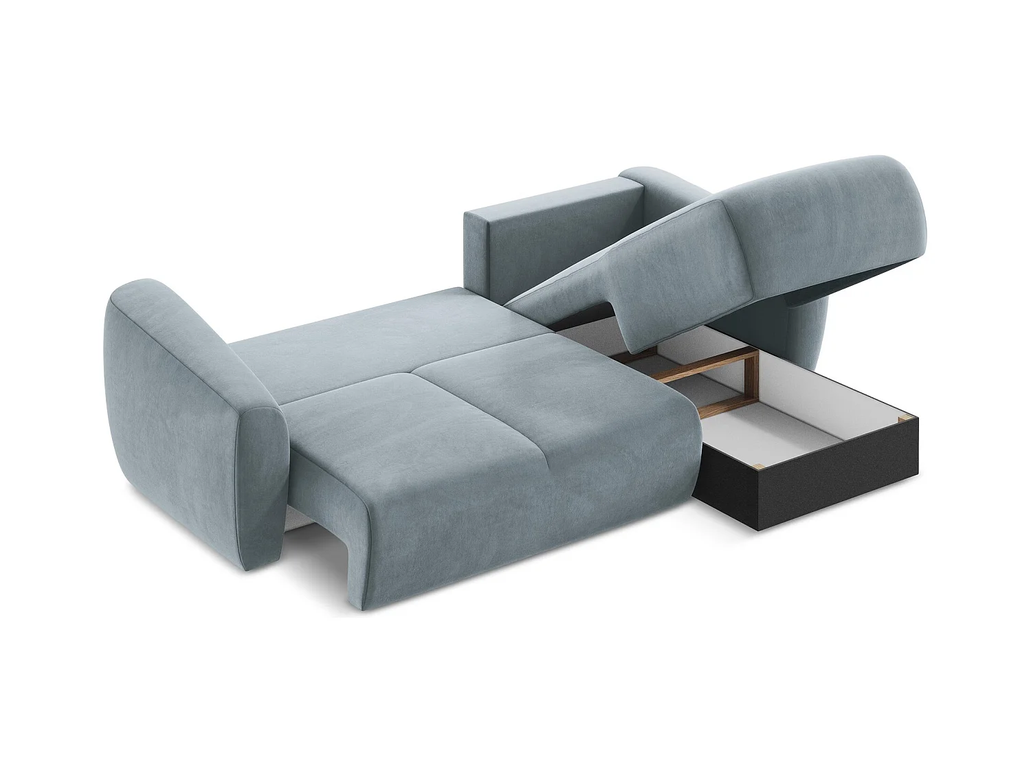 Canapé d'angle droit convertible en velours - bleu clair - GUAVA