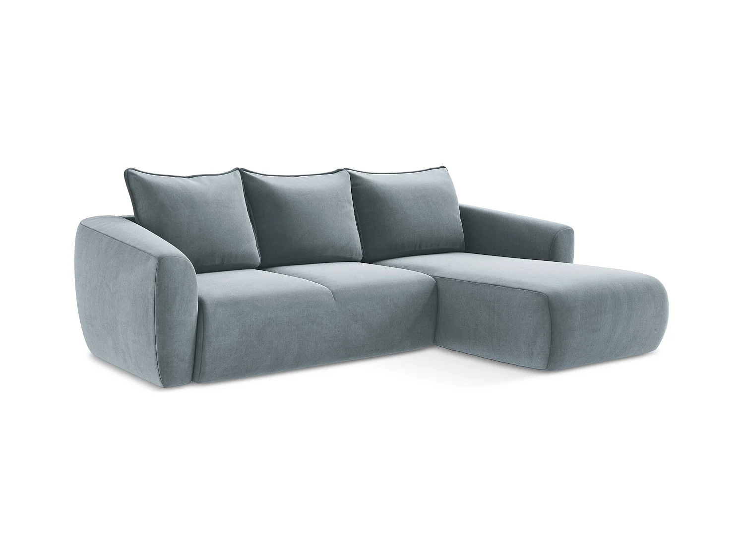 Ecksofa mit Schlaffunktion - Ecke Rechts - Samt - Hellblau - GUAVA