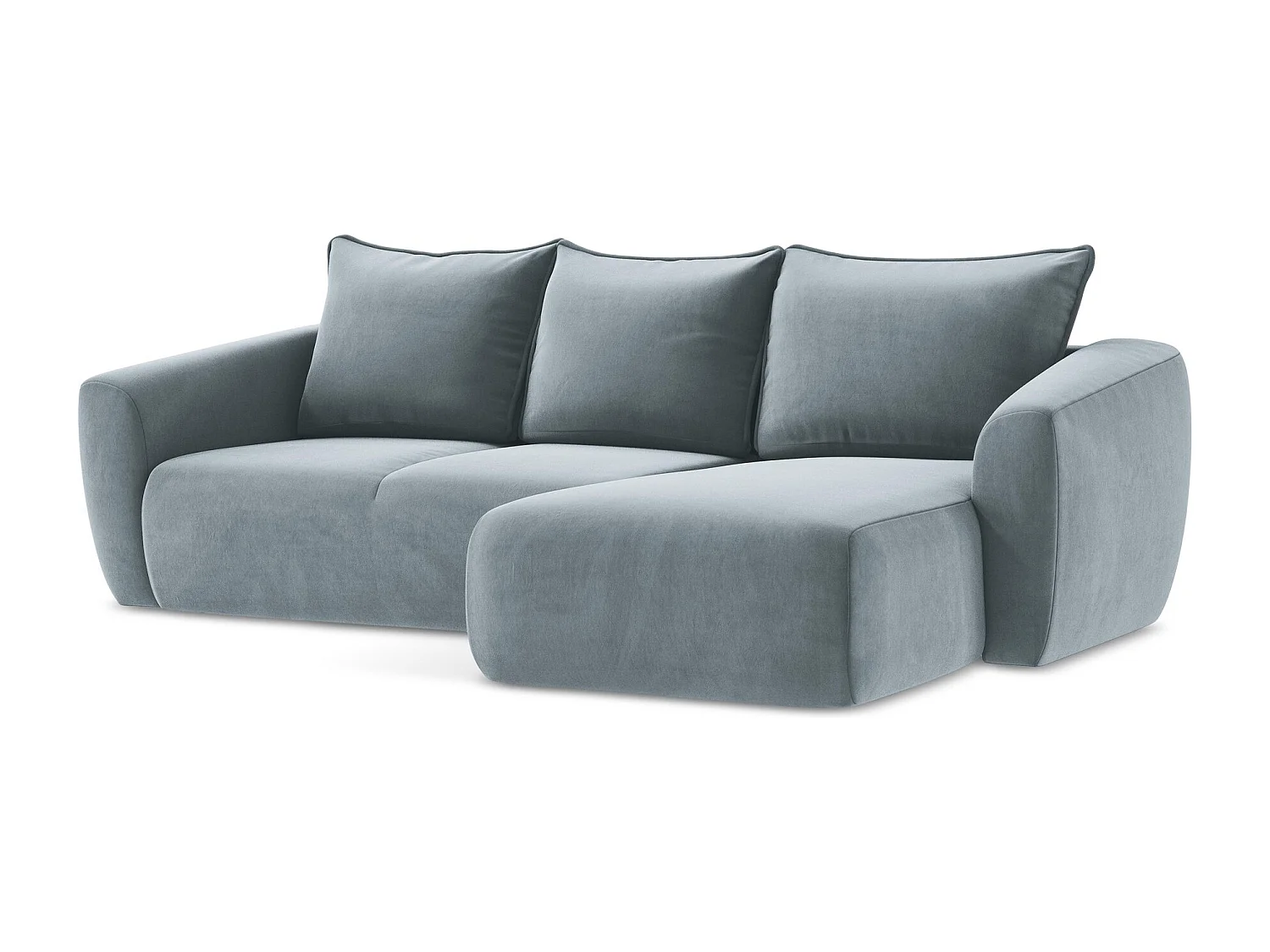 Canapé d'angle droit convertible en velours - bleu clair - GUAVA