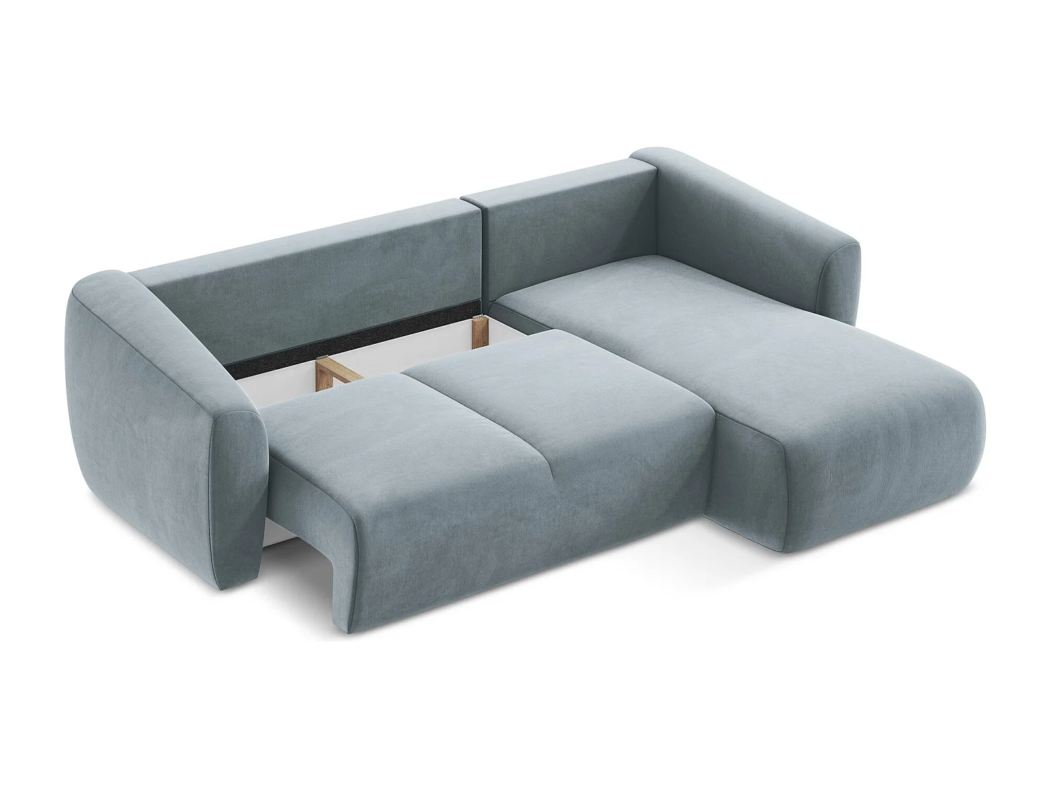 Canapé d'angle droit convertible en velours - bleu clair - GUAVA