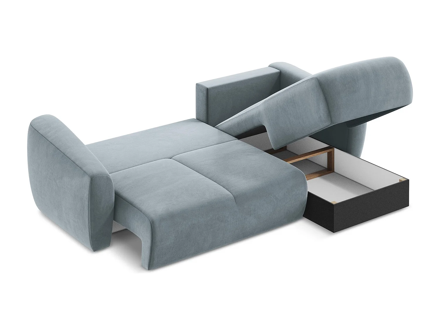 Canapé d'angle droit convertible en velours - bleu clair - GUAVA