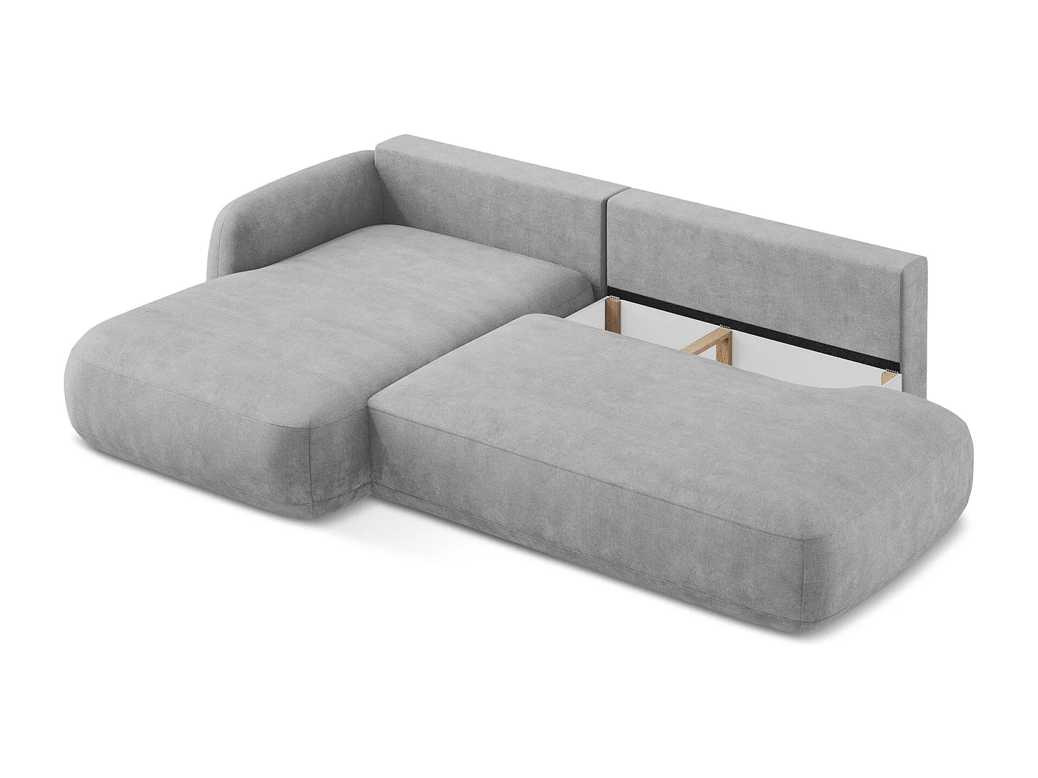 Canapé d’angle 3 places gauche convertible en tissu chenille - gris clair - HALE